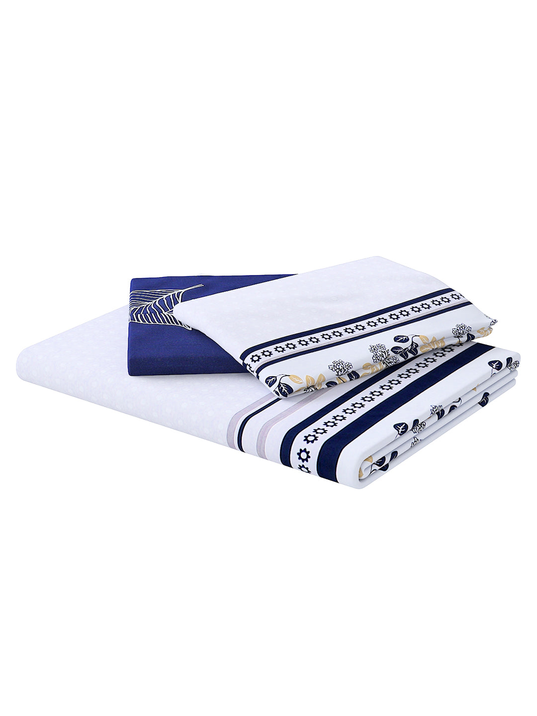 White & Navy 4-Pcs Blue Printed Double Queen Bedding Set & 2 Pillow Covers