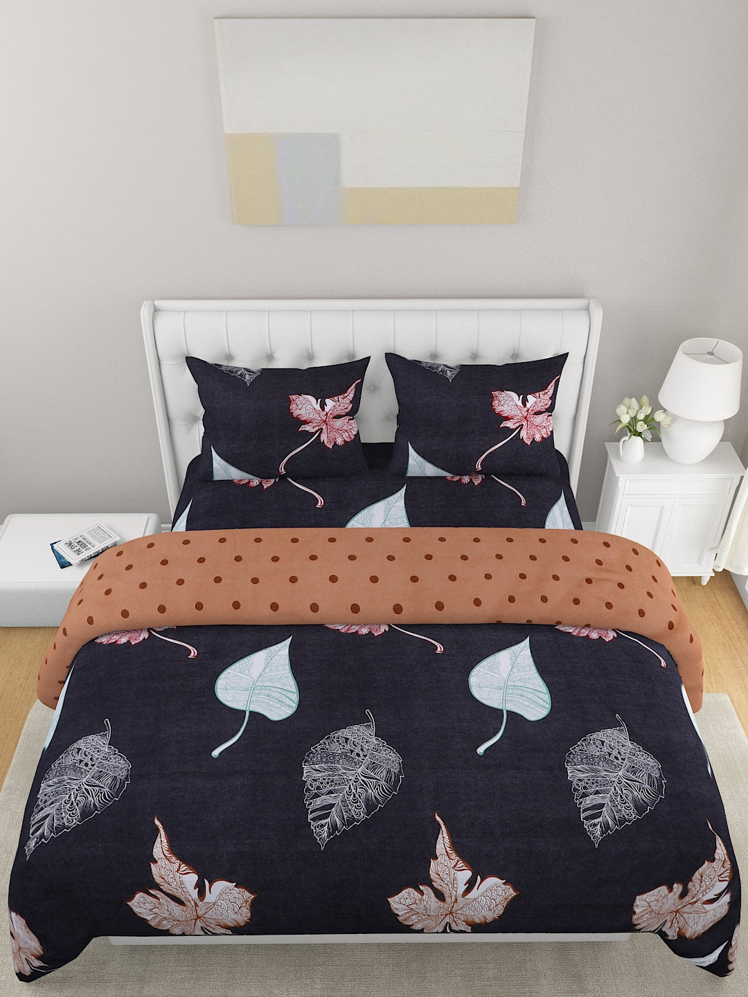 Brown 4-Pcs Printed Double Queen Bedding Set