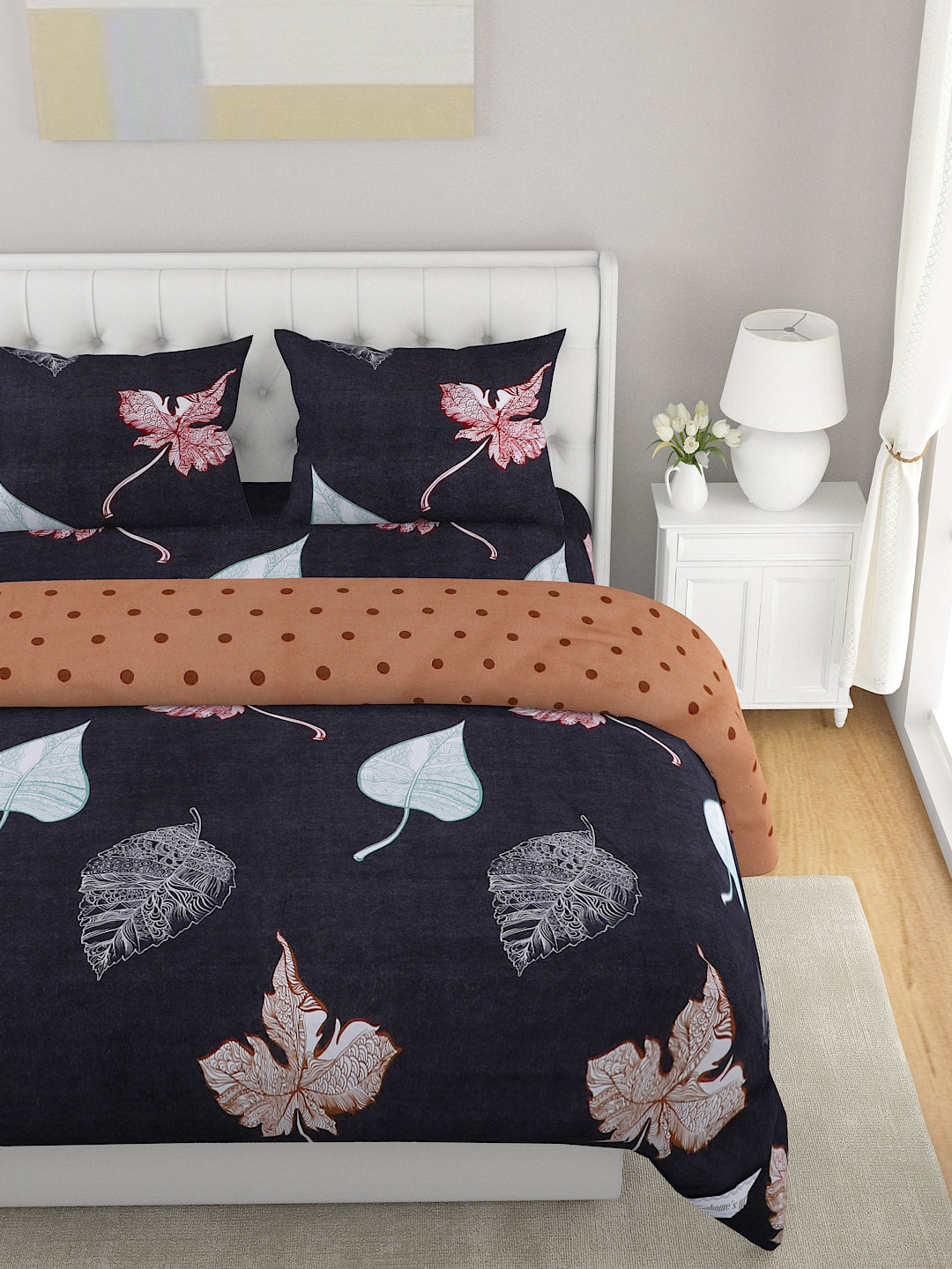 Brown 4-Pcs Printed Double Queen Bedding Set