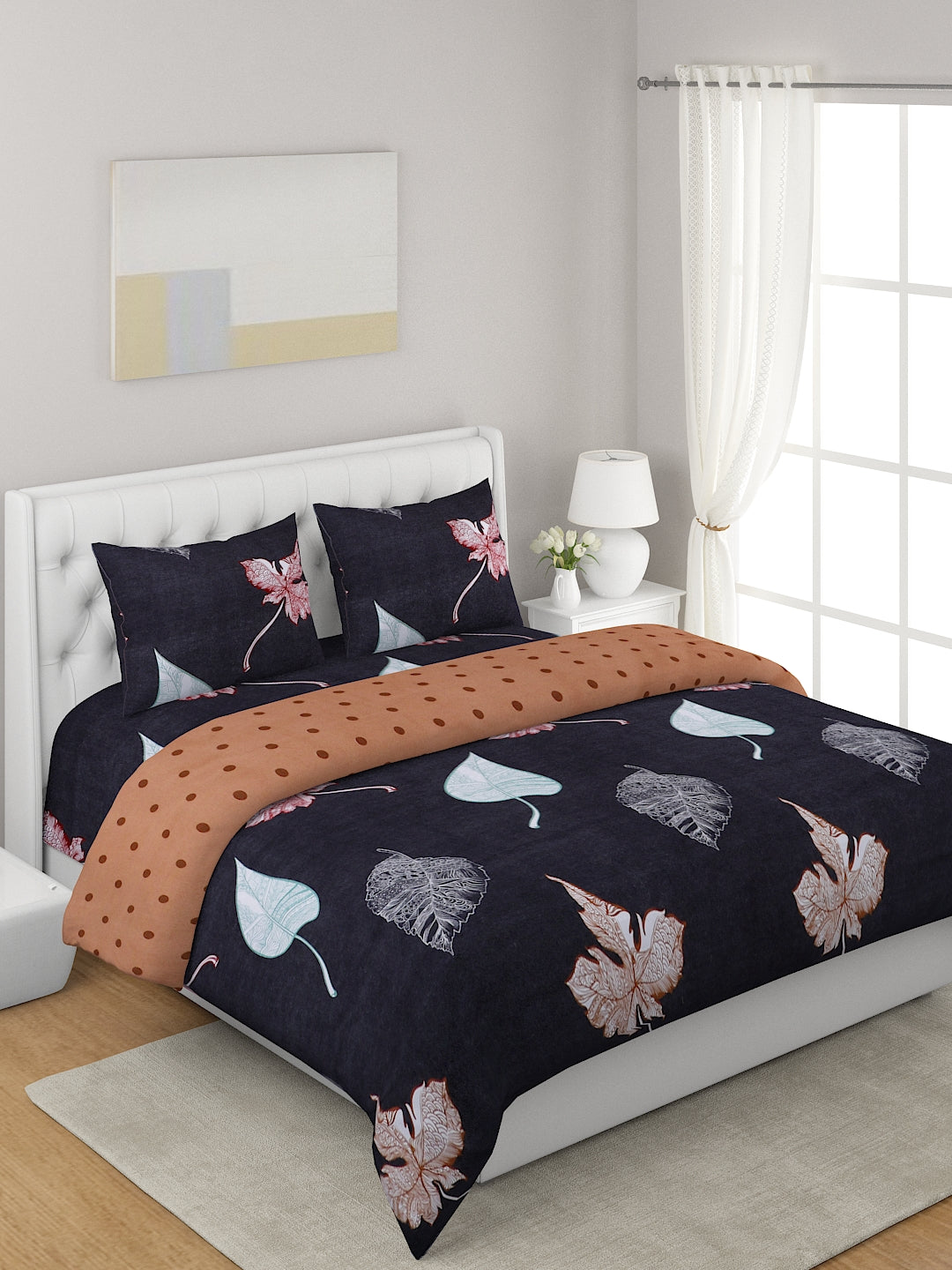 Brown 4-Pcs Printed Double Queen Bedding Set