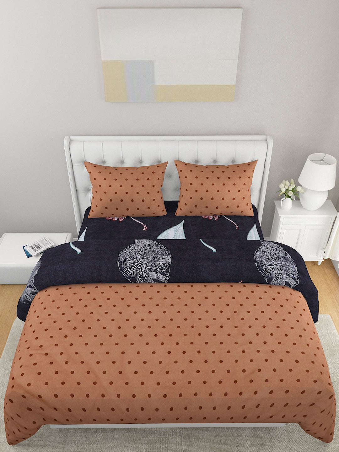Brown 4-Pcs Printed Double Queen Bedding Set