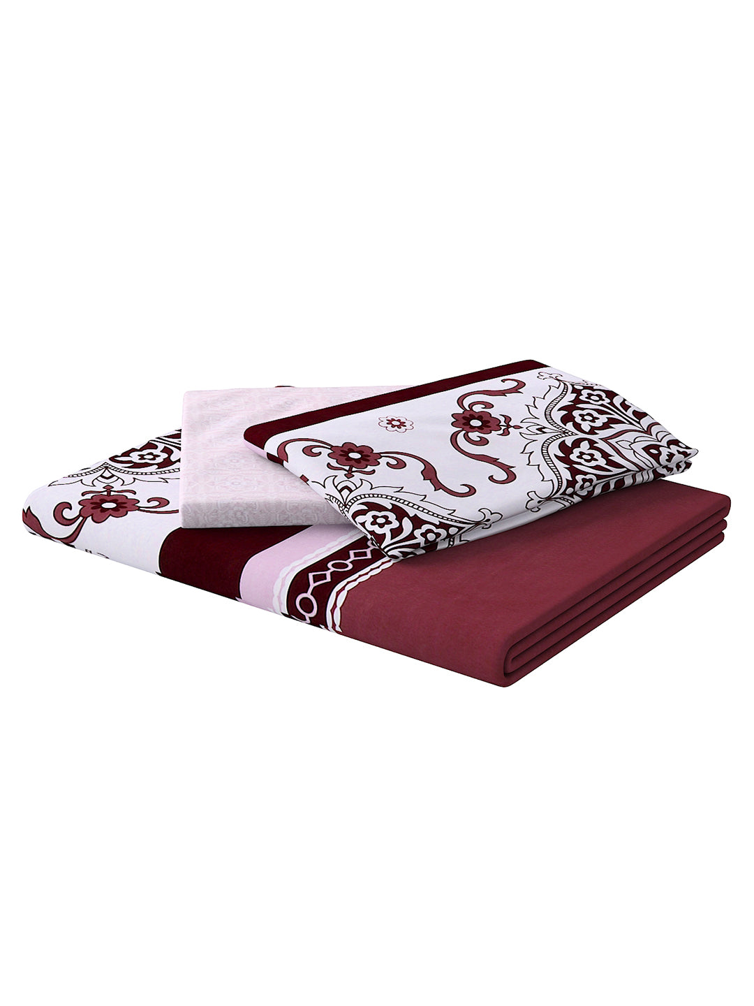 White & Brown 4 Pcs Ethnic Motifs Printed Double Queen Bedding Set