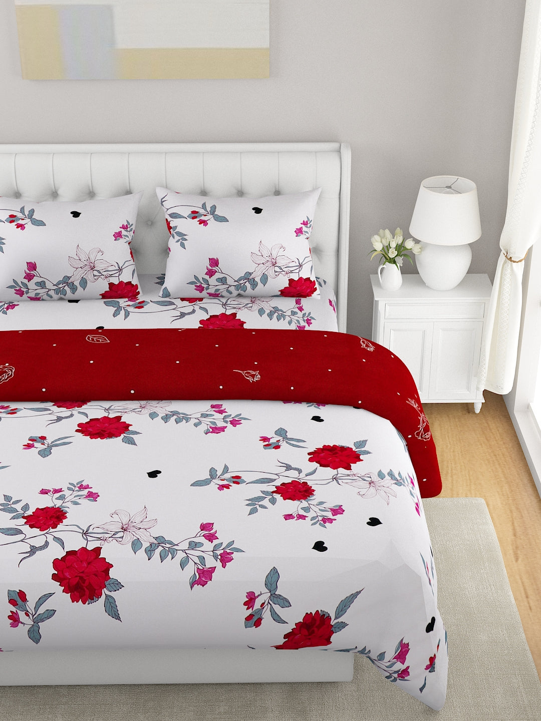 Red 4-Pcs Printed Double Queen Bedding Set