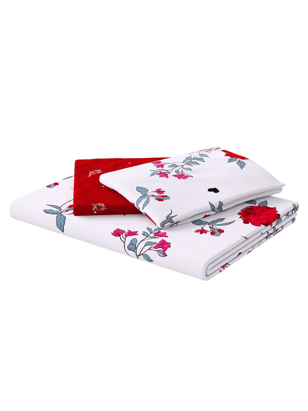Red 4-Pcs Printed Double Queen Bedding Set