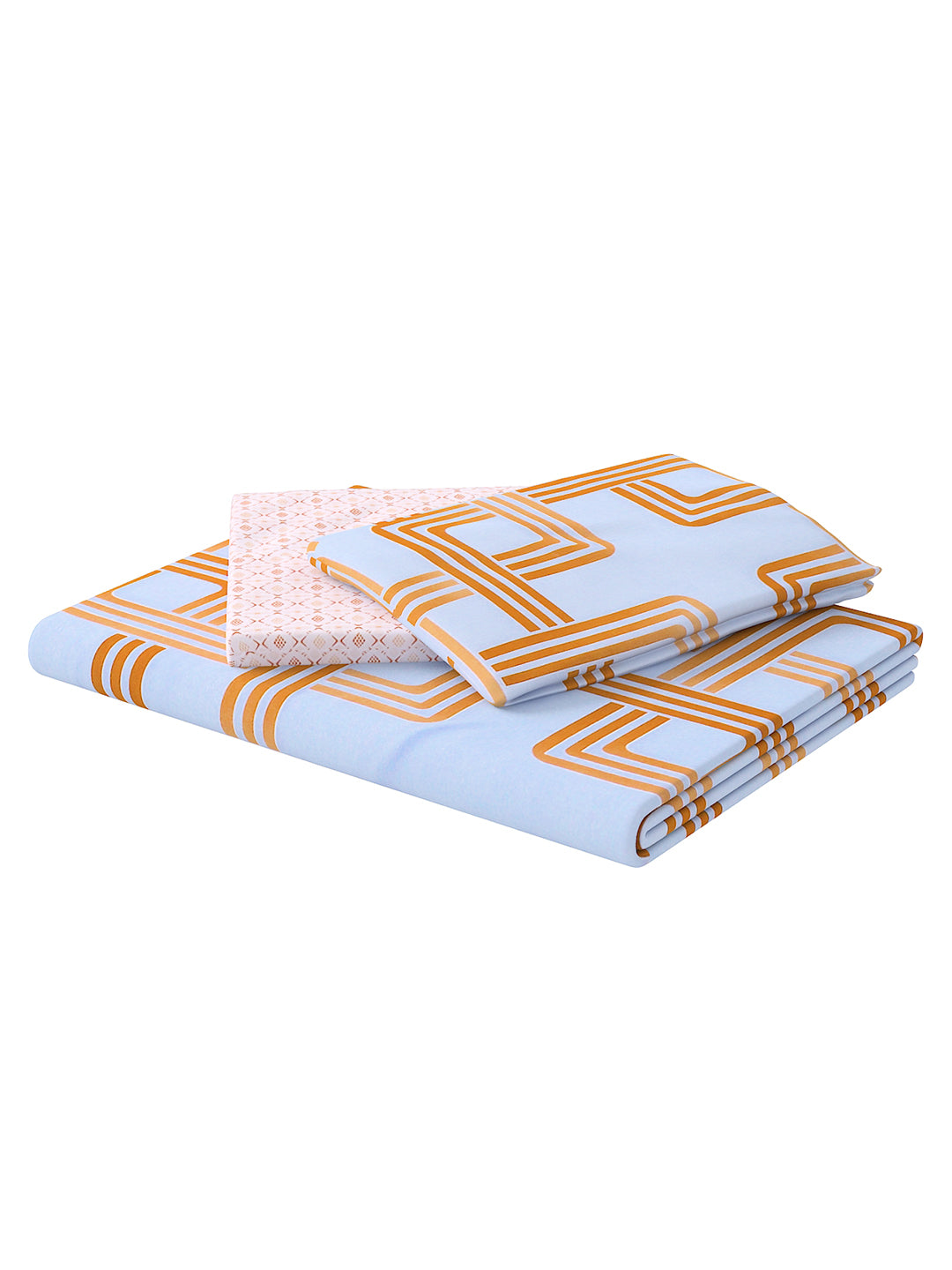 White & Mustard 4-Pcs Printed Double Queen Bedding Set & 2 Pillow Covers