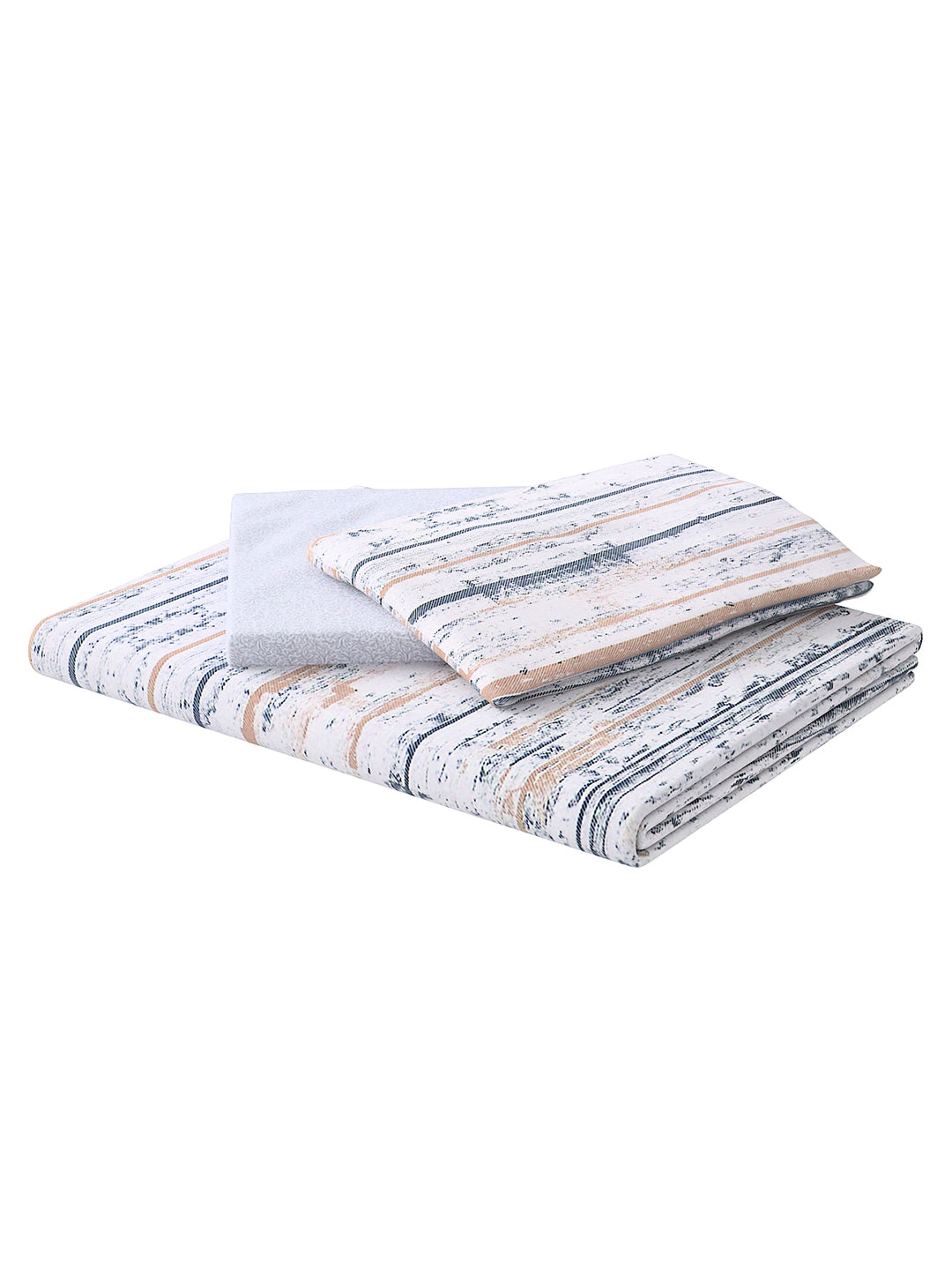Beige & Grey 4 Pcs Printed Double Queen Bedding Set