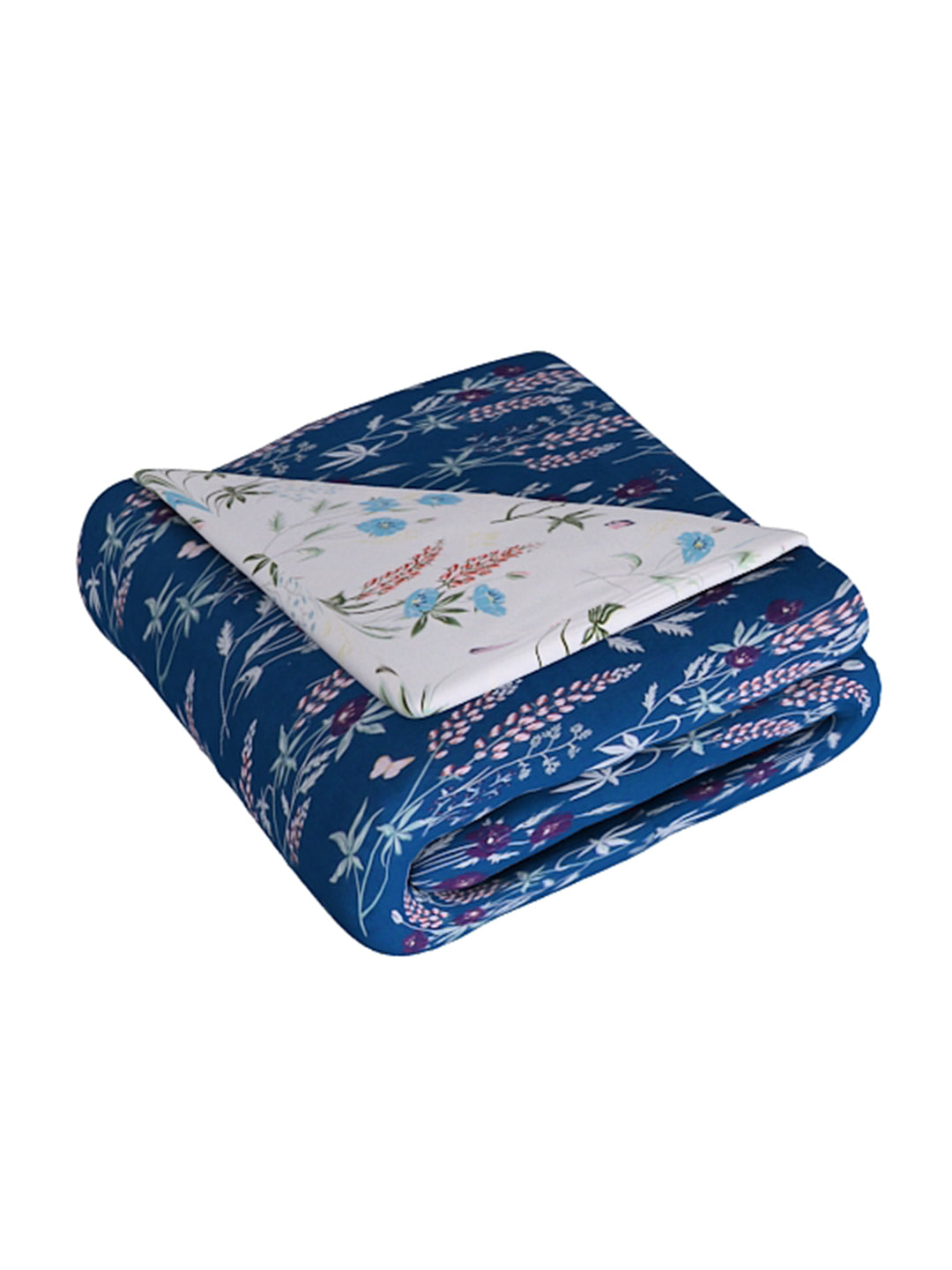 Blue & White 4 Pcs Floral Printed Double Queen Bedding Set