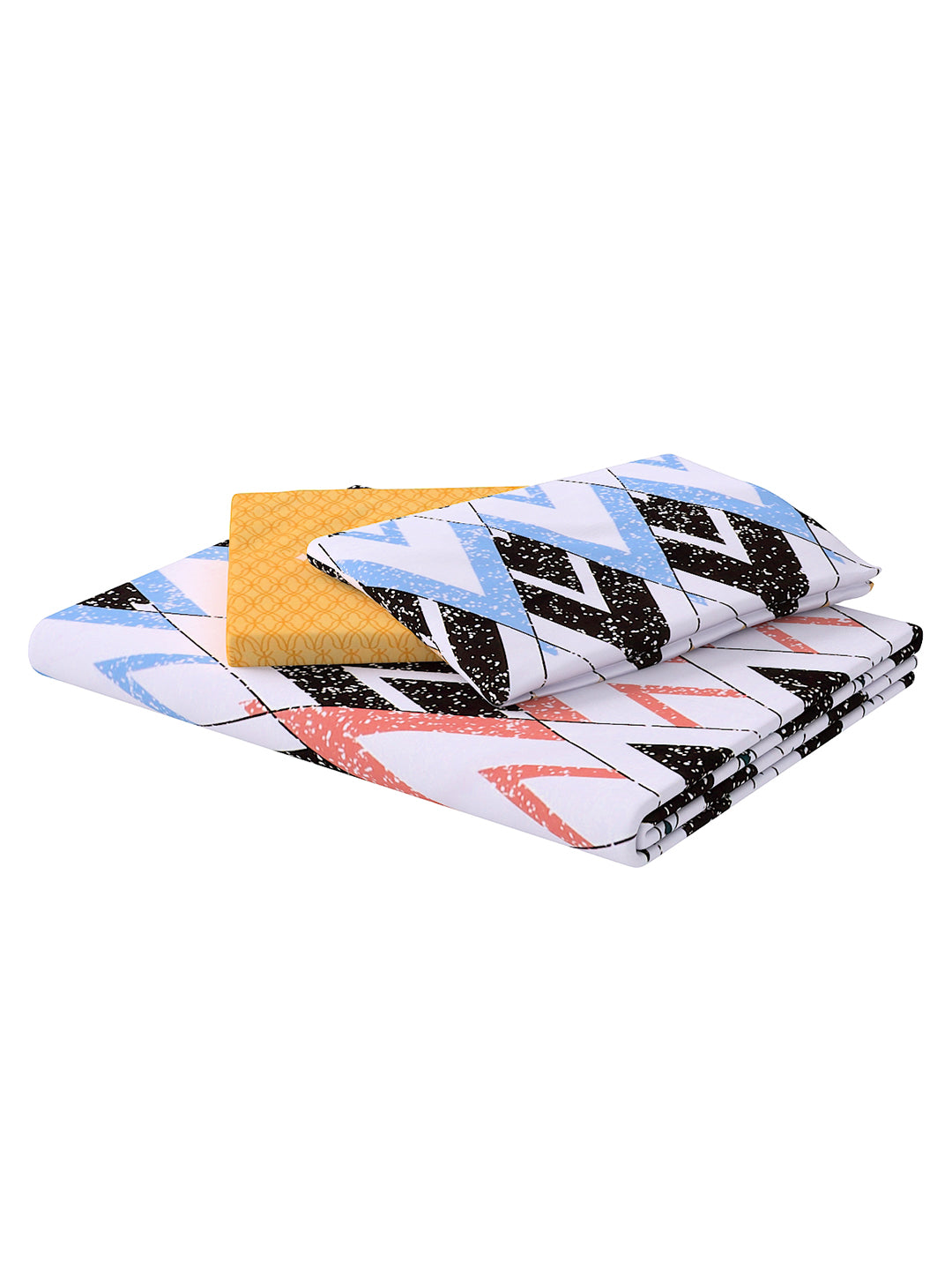 Yellow & White 4 Pcs Geometric Printed Double Queen Bedding Set