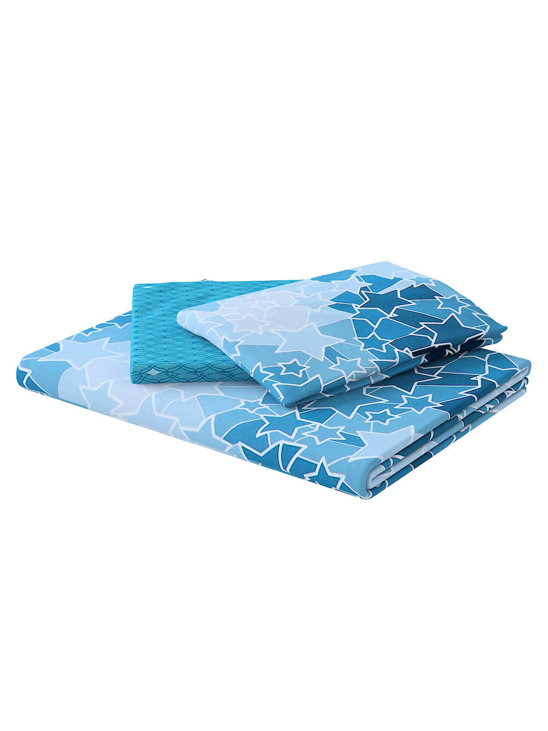 Turquoise Blue & White 4 Pcs Geometric Double Queen Cotton Bedding Set