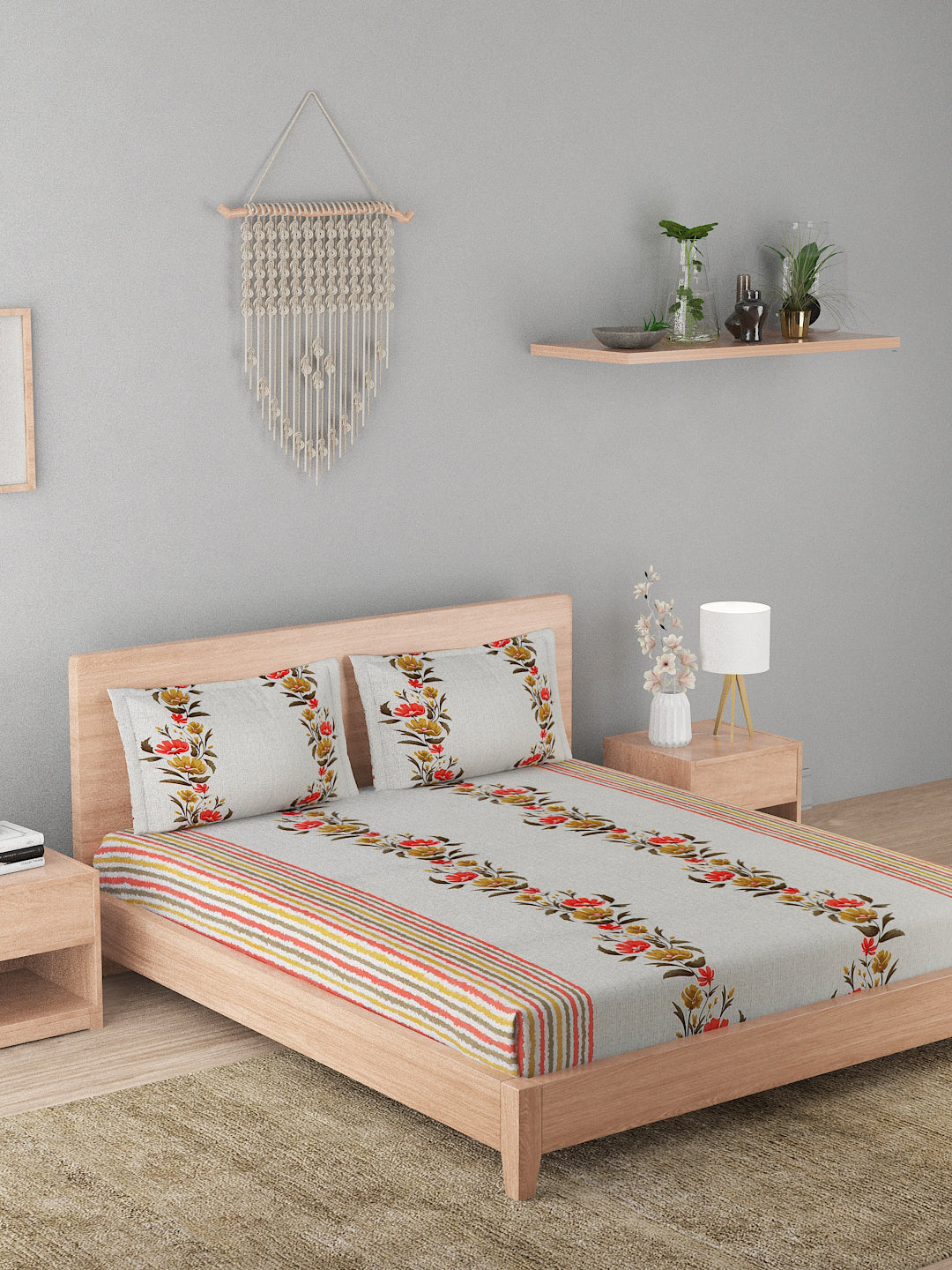 180 TC Double Bed Cotton Bedsheet with 2 Pillow Covers-Multicolor