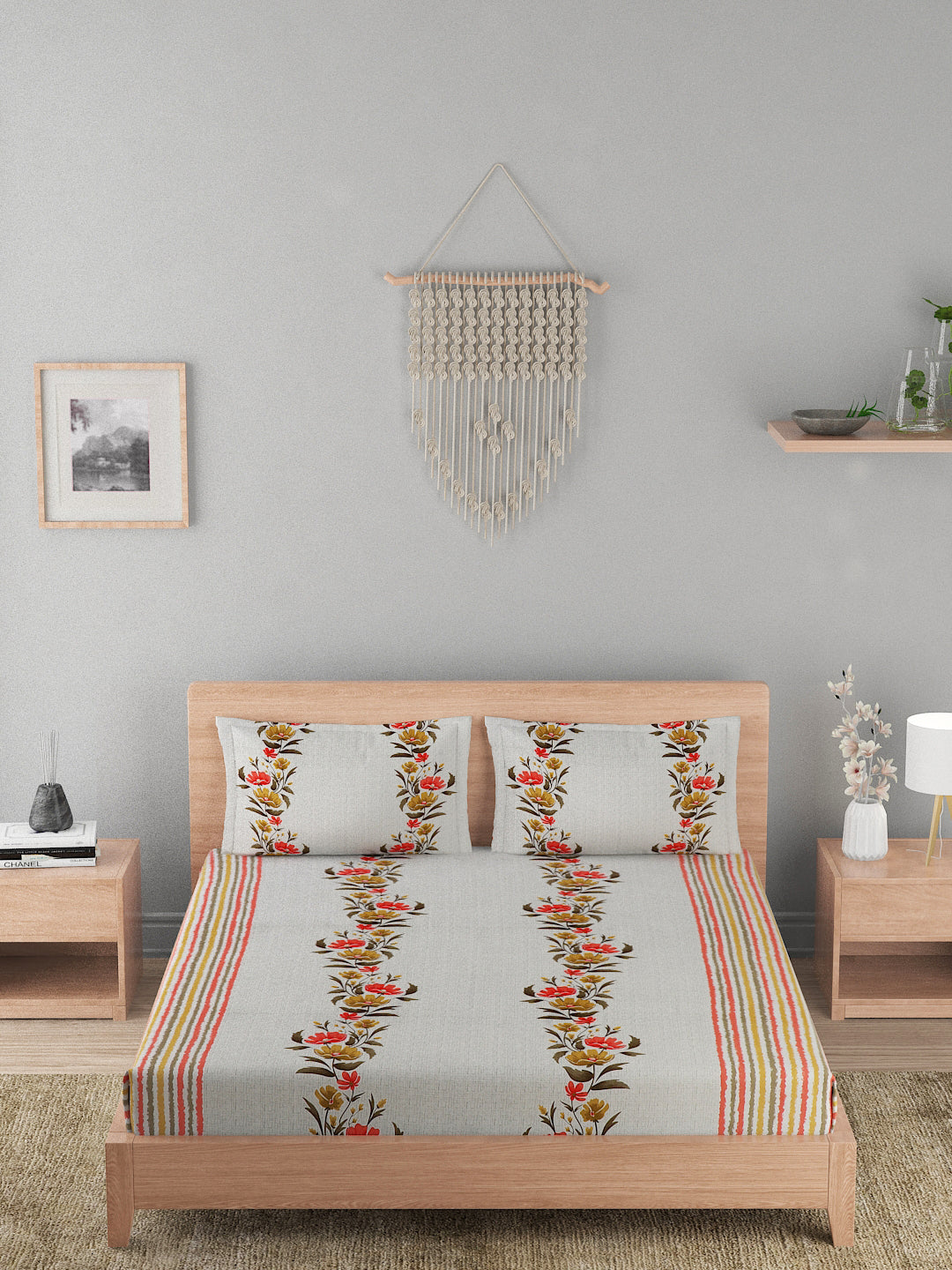 180 TC Double Bed Cotton Bedsheet with 2 Pillow Covers-Multicolor