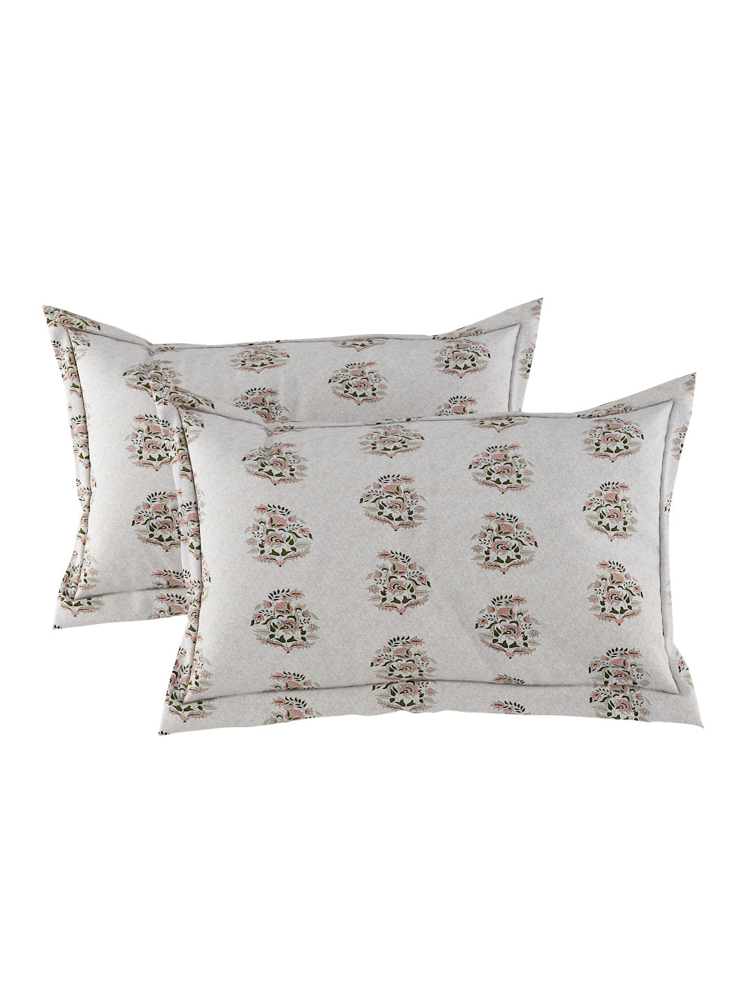 180 TC Double Bed Cotton Bedsheet with 2 Pillow Covers-Floral Grey