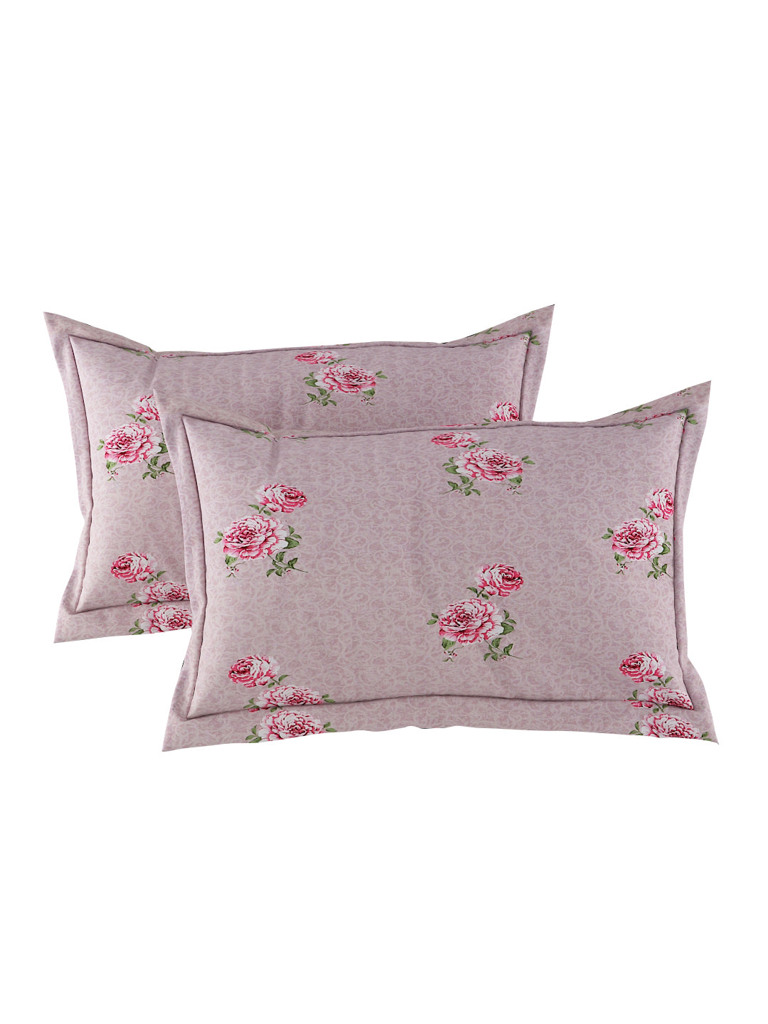 180 TC Double Bed Cotton Bedsheet with 2 Pillow Covers-Floral Light Magenta