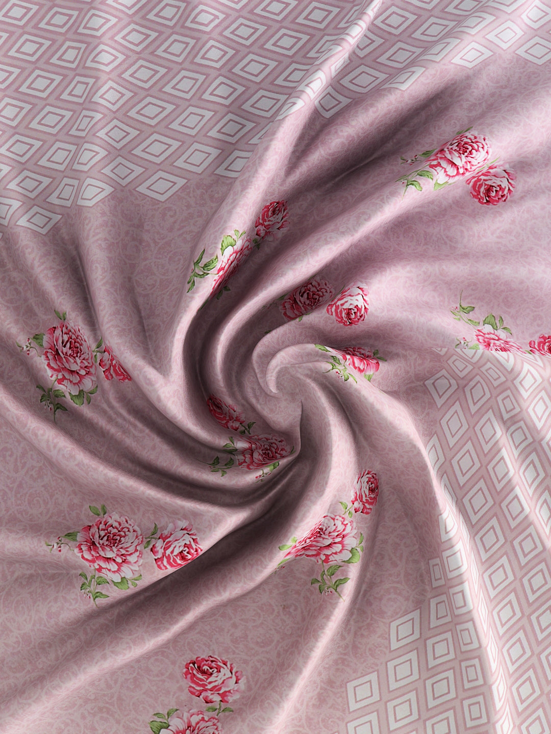 180 TC Double Bed Cotton Bedsheet with 2 Pillow Covers-Floral Light Magenta