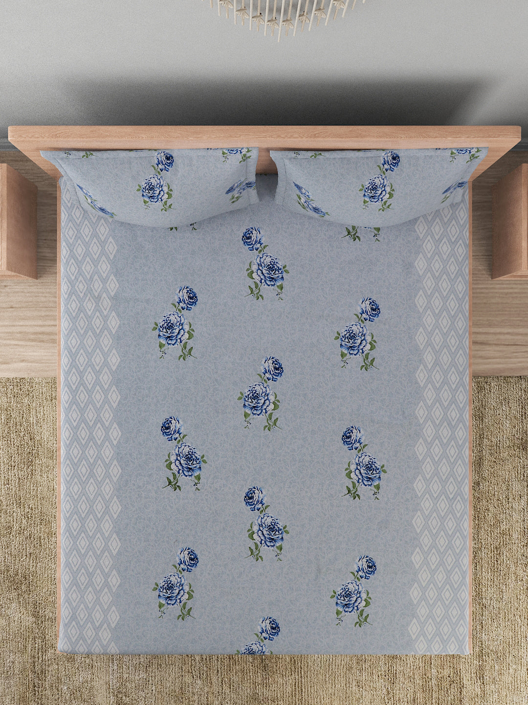 180 TC Double Bed Cotton Bedsheet with 2 Pillow Covers-Sky Blue
