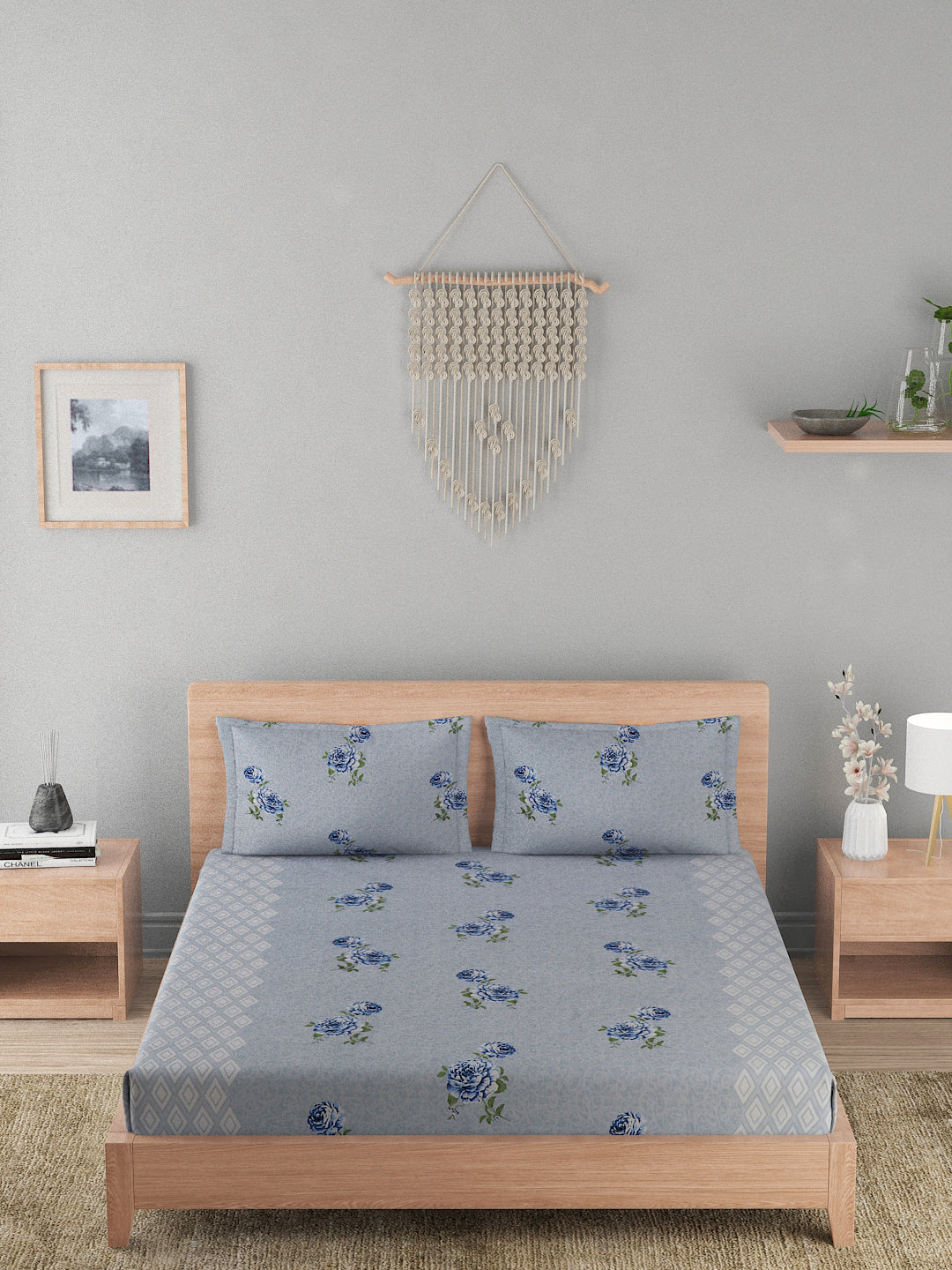 180 TC Double Bed Cotton Bedsheet with 2 Pillow Covers-Sky Blue