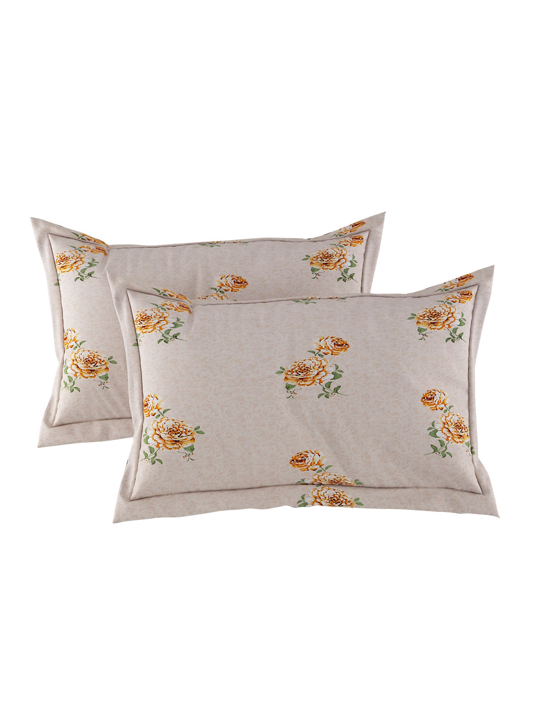 180 TC Double Bed Cotton Bedsheet with 2 Pillow Covers-Floral Light Mustard