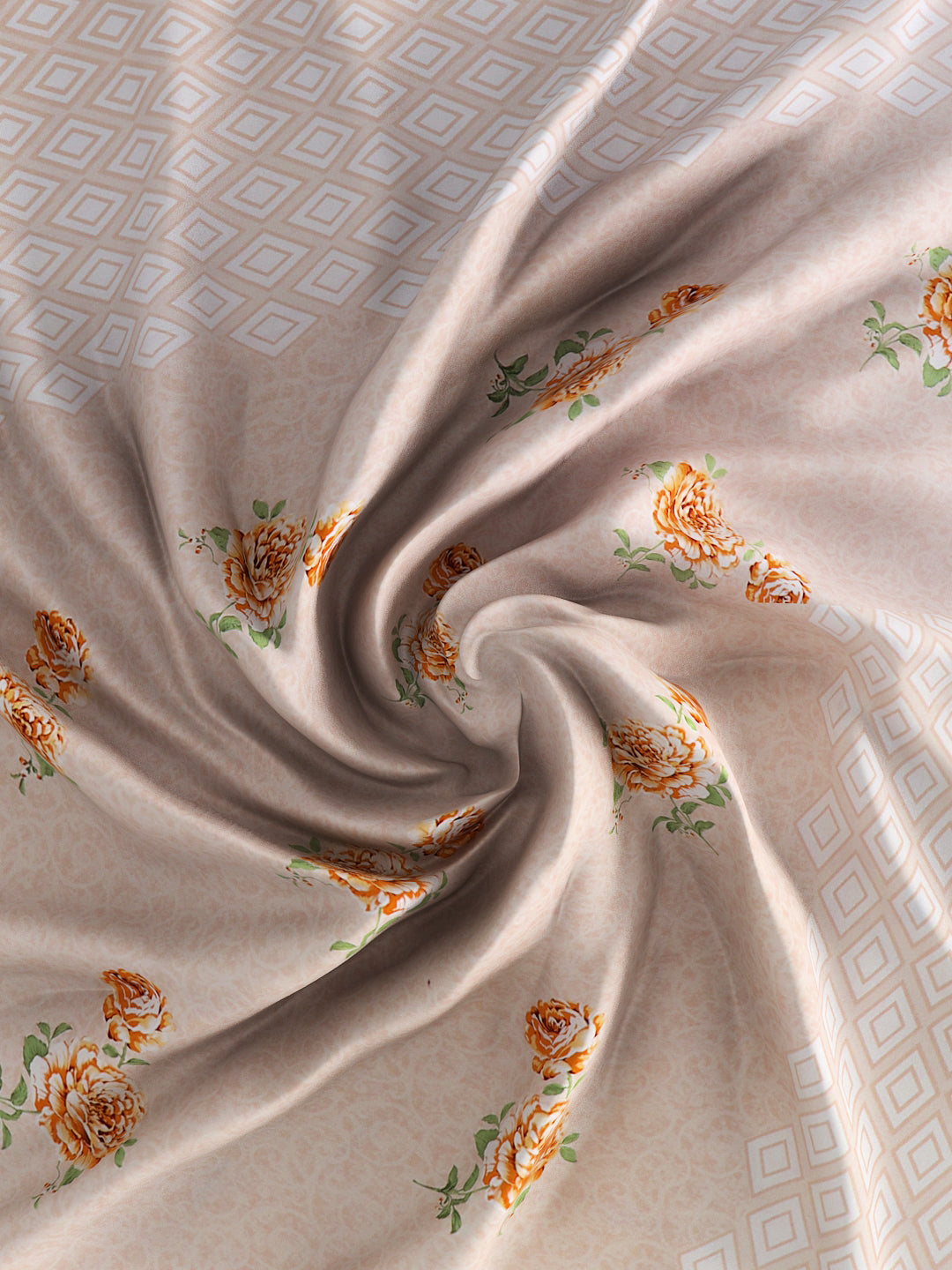 180 TC Double Bed Cotton Bedsheet with 2 Pillow Covers-Floral Light Mustard