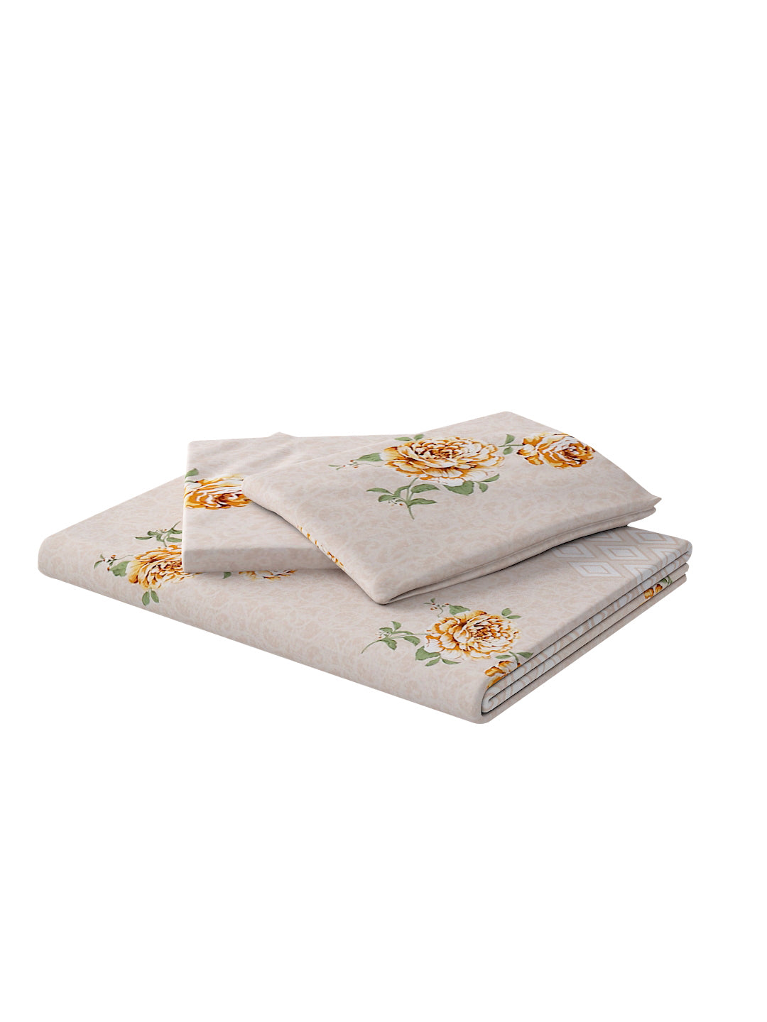 180 TC Double Bed Cotton Bedsheet with 2 Pillow Covers-Floral Light Mustard