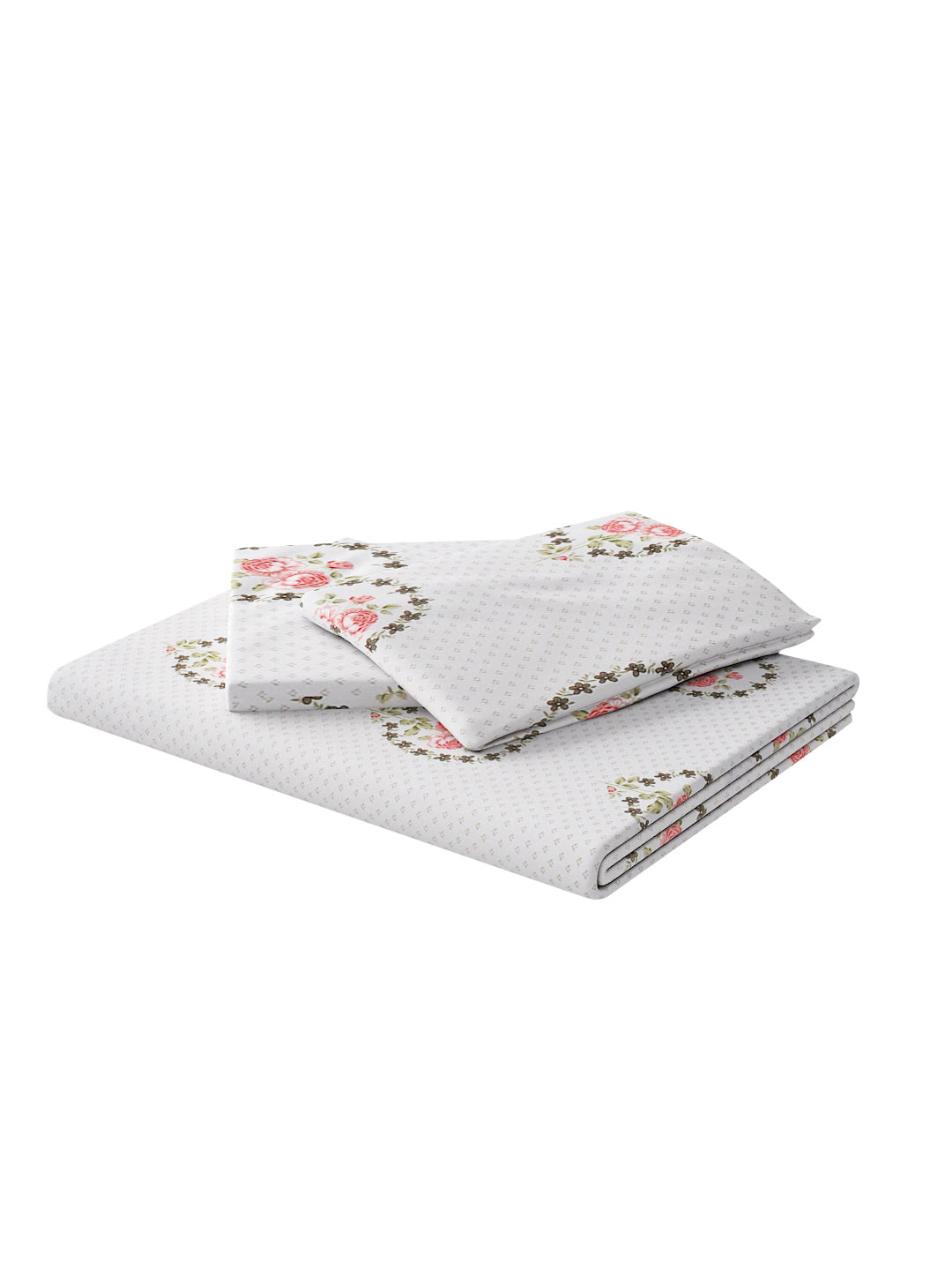 180 TC Double Bed Cotton Bedsheet with 2 Pillow Covers-Brown, White