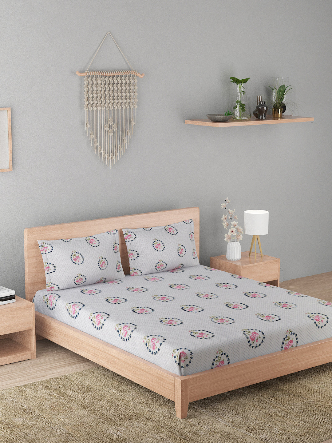 180 TC Double Bed Cotton Bedsheet with 2 Pillow Covers-Blue,Pink,White