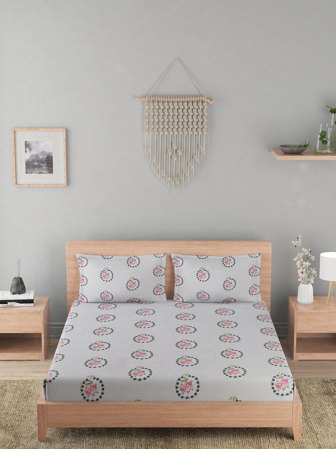 180 TC Double Bed Cotton Bedsheet with 2 Pillow Covers-Blue,Pink,White
