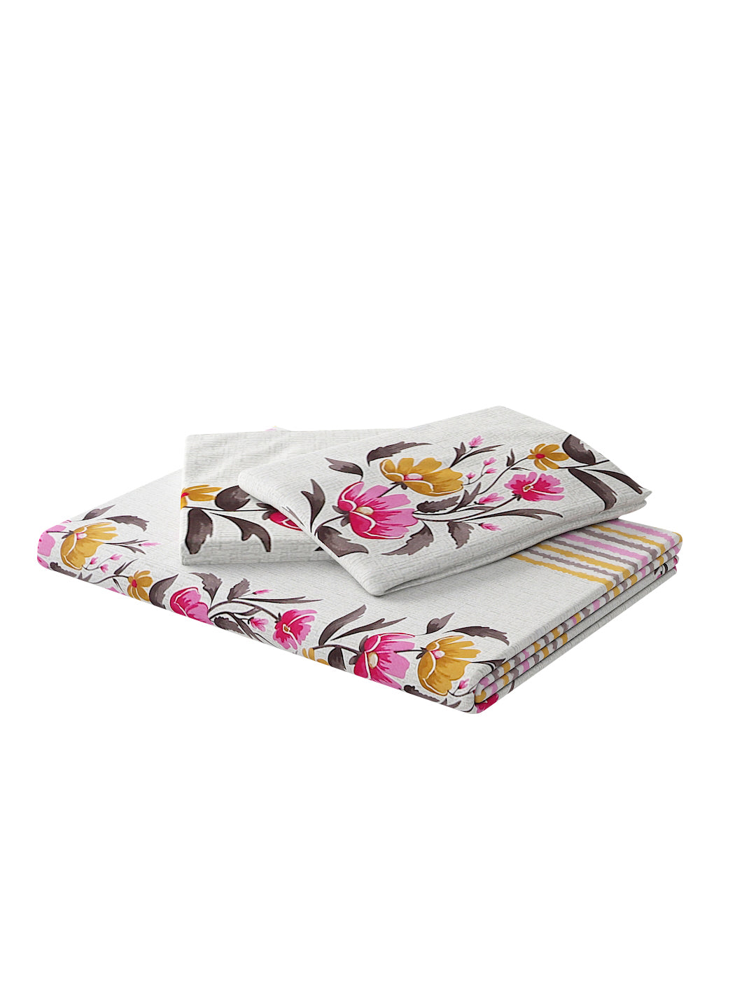 180 TC Double Bed Cotton Bedsheet with 2 Pillow Covers-Pink and Lavender