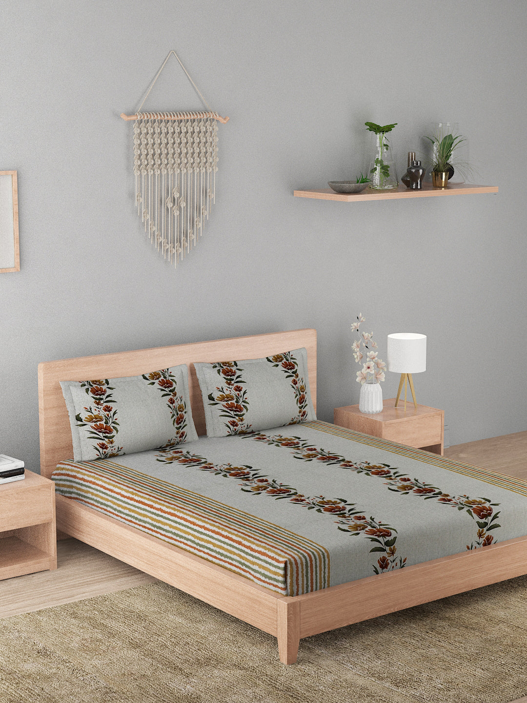 180 TC Double Bed Cotton Bedsheet with 2 Pillow Covers-Shades of Brown