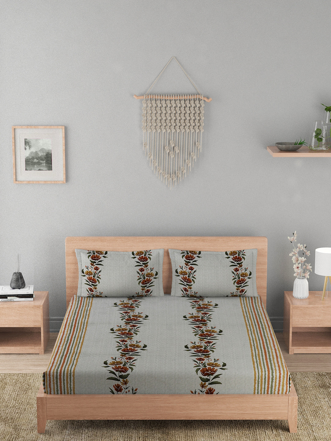 180 TC Double Bed Cotton Bedsheet with 2 Pillow Covers-Shades of Brown