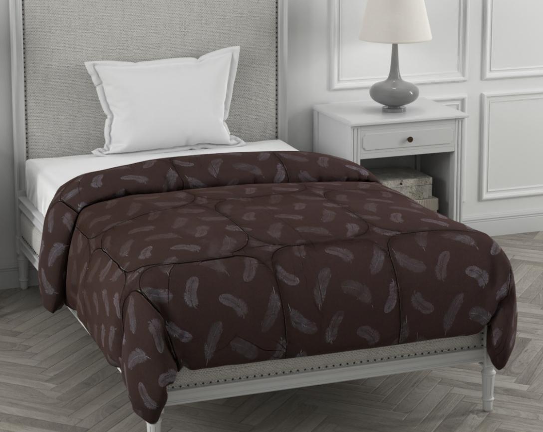 Feather Imprint Single Bed Cozy Quilt-Brown