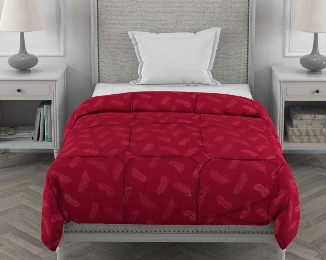 Feather Imprint Single Bed Cozy Quilt-Maroon