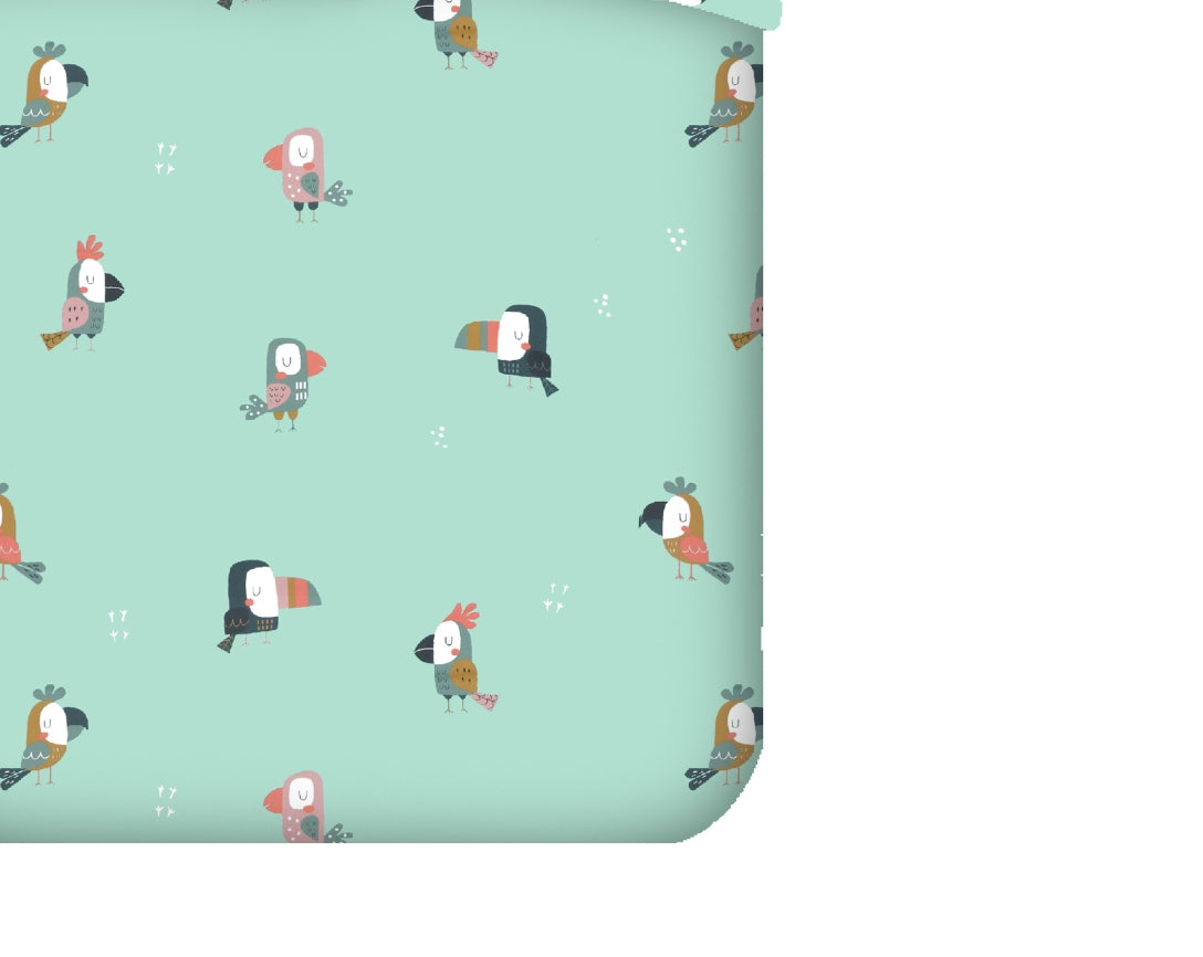Bird Print Single Bed Cotton Kids Bedsheet-Sea Green