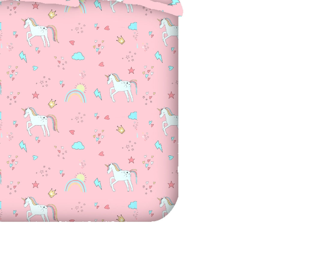 Unicorn Print Single Bed Cotton Kids Bedsheet-Pink