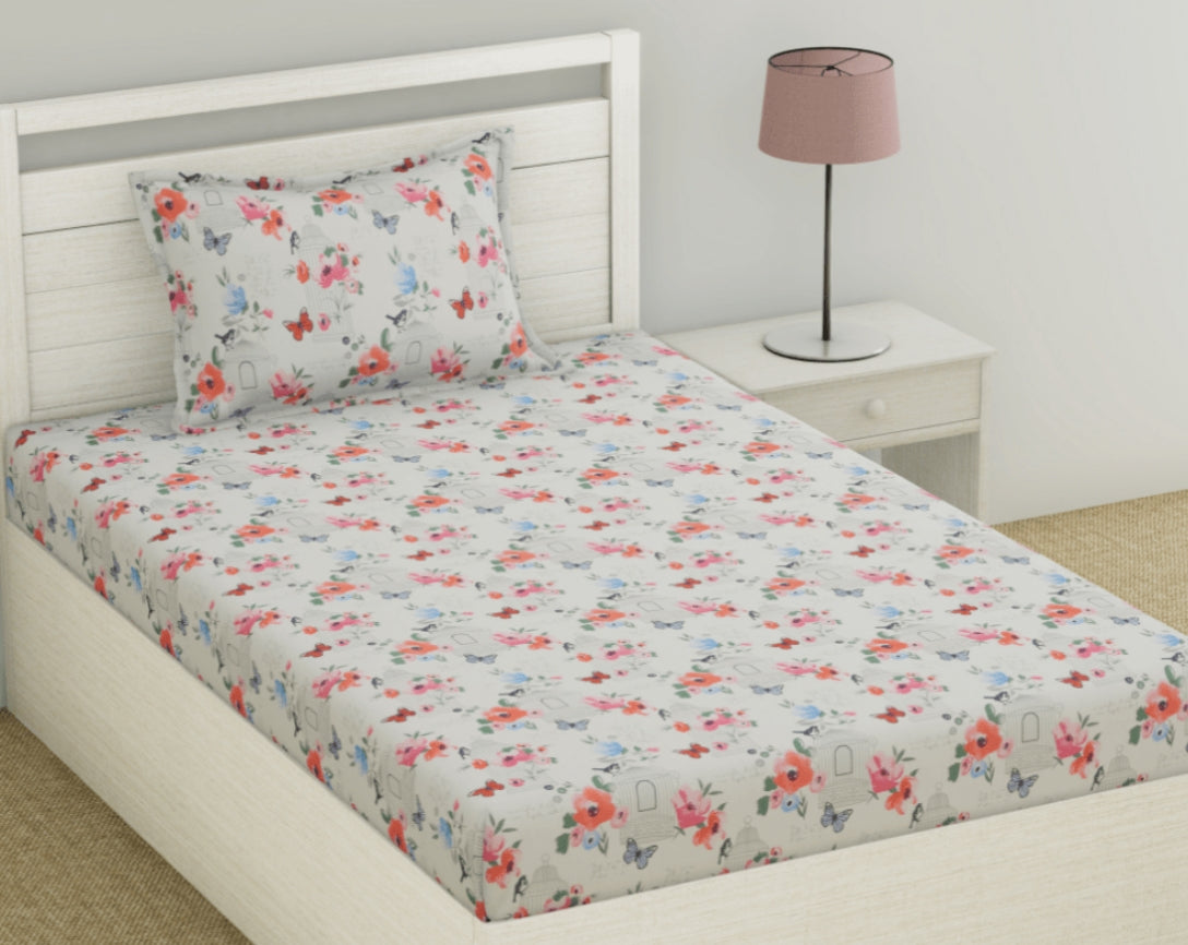 Floral Print Single Bed Cotton Kids Bedsheet
