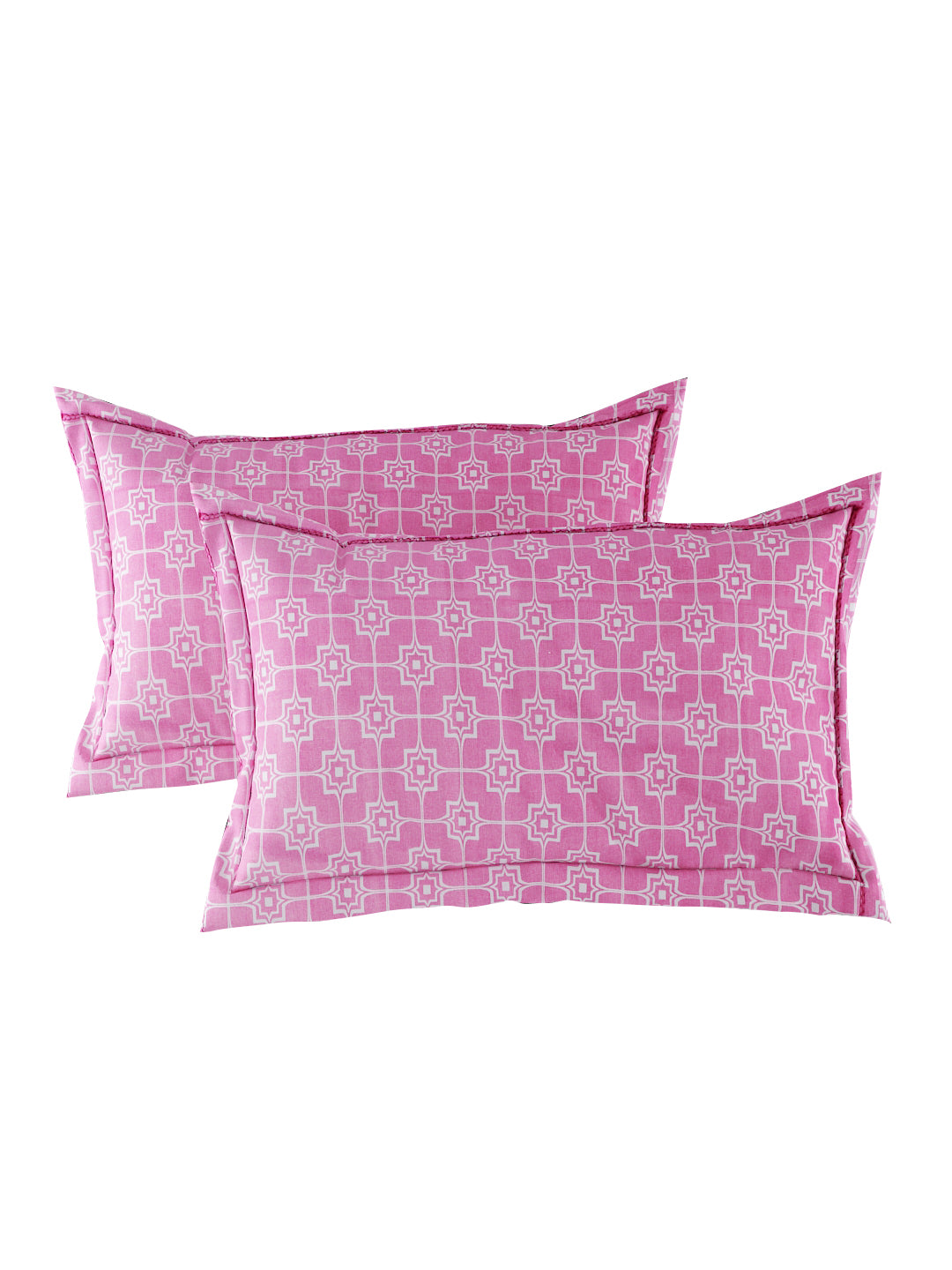 144 TC Cotton Double Bed Bedsheet With 2 Pillow Covers-Pink Checks