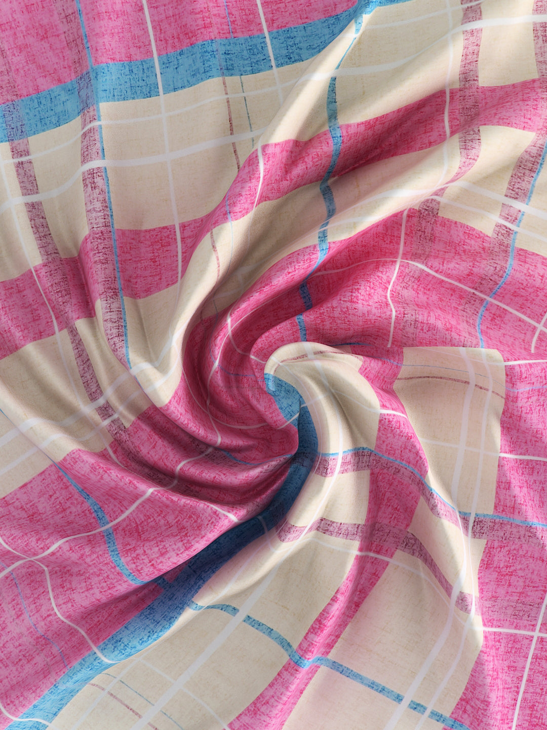 144 TC Cotton Double Bed Bedsheet With 2 Pillow Covers-Pink Checks