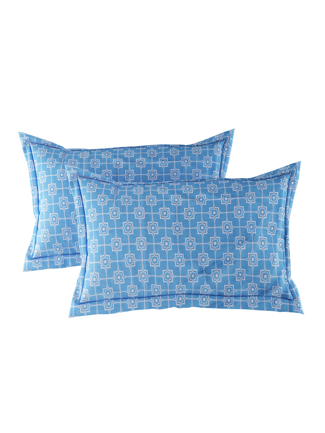 144 TC Cotton Double Bed Bedsheet With 2 Pillow Covers-Blue Checks