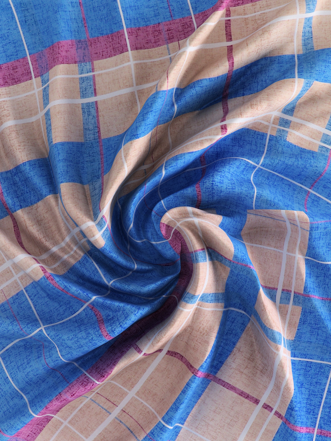 144 TC Cotton Double Bed Bedsheet With 2 Pillow Covers-Blue Checks
