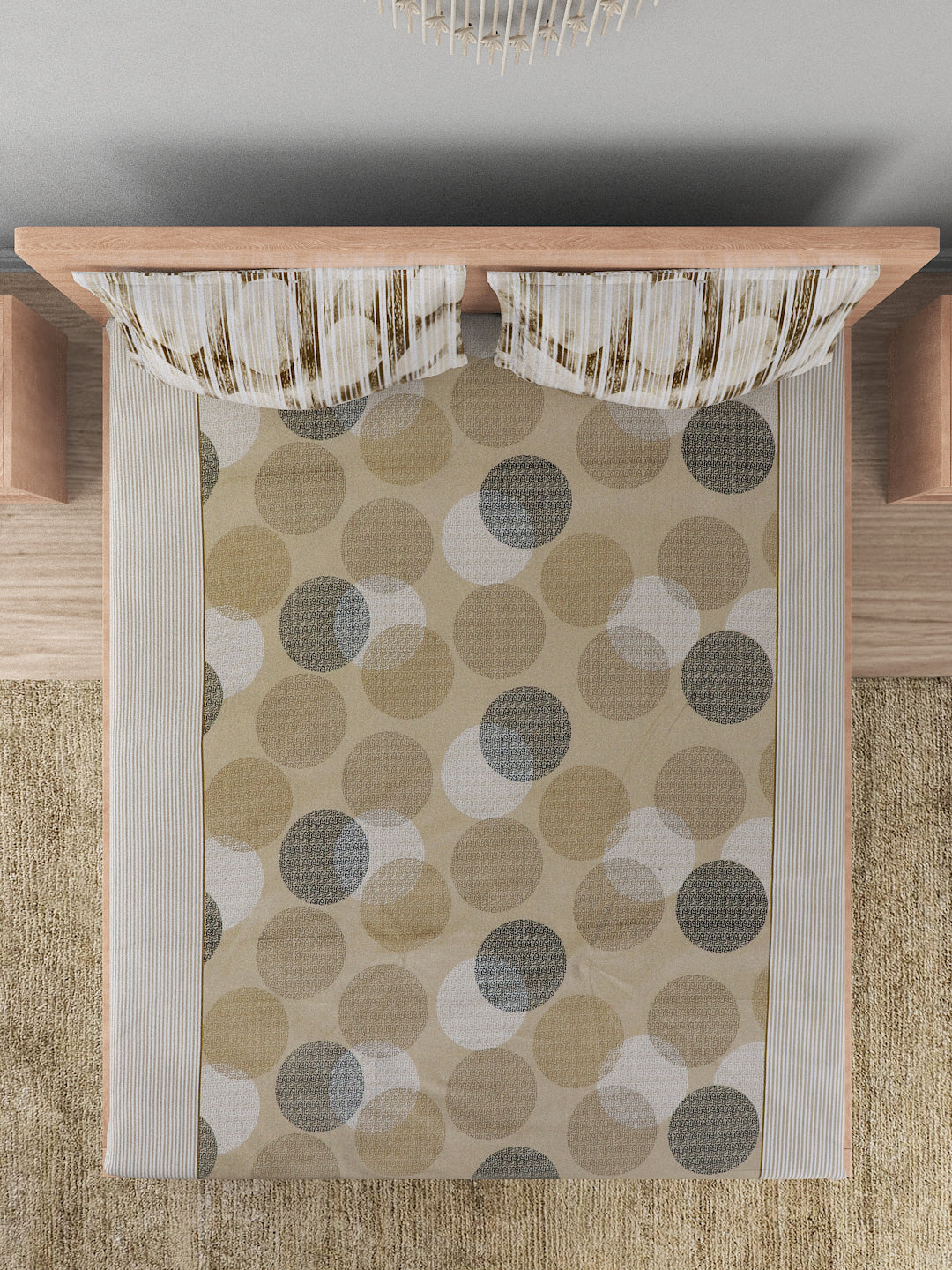 144 TC Cotton Double Bed Bedsheet With 2 Pillow Covers-Taupe