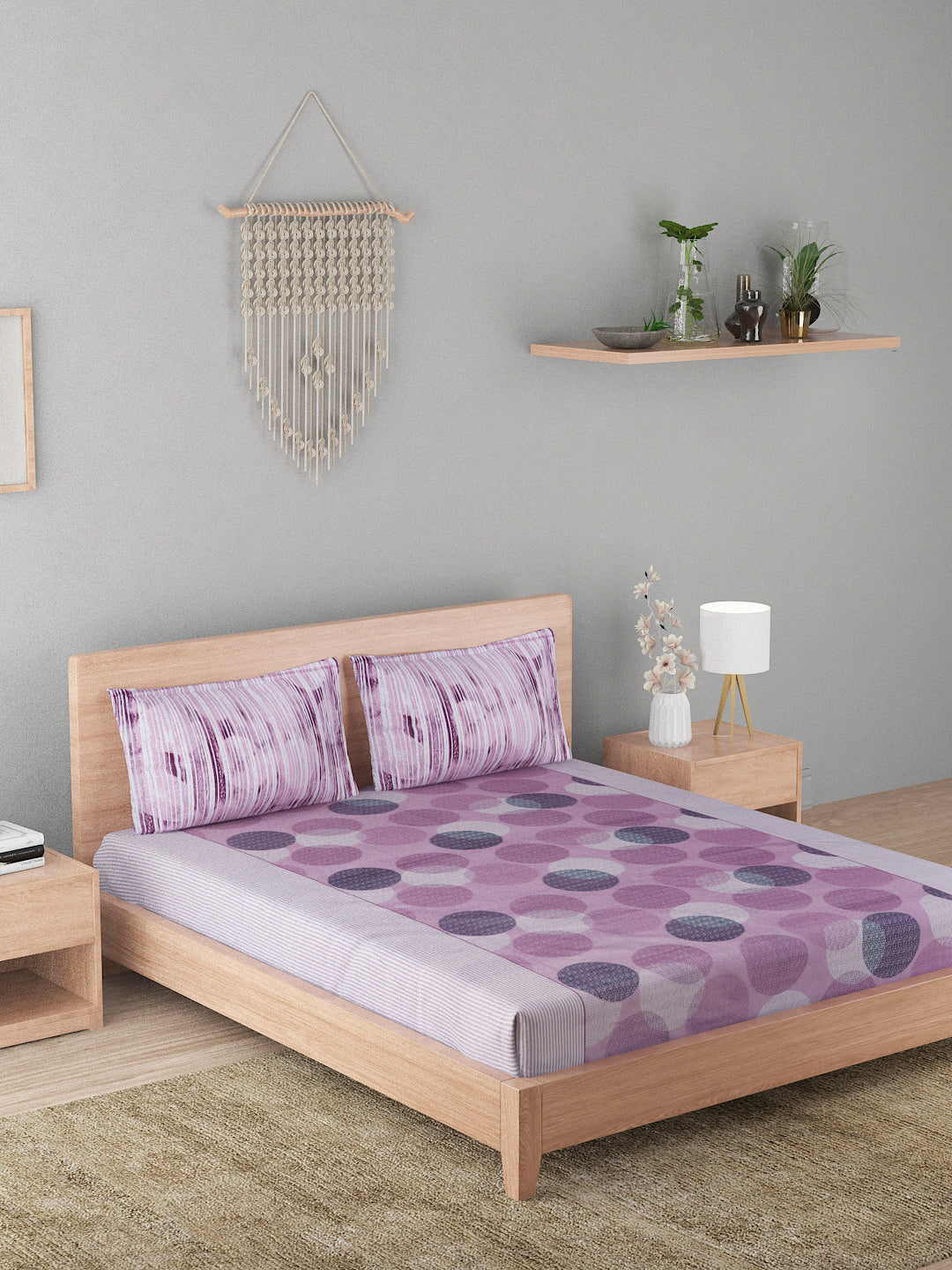 144 TC Cotton Double Bed Bedsheet With 2 Pillow Covers-Wine