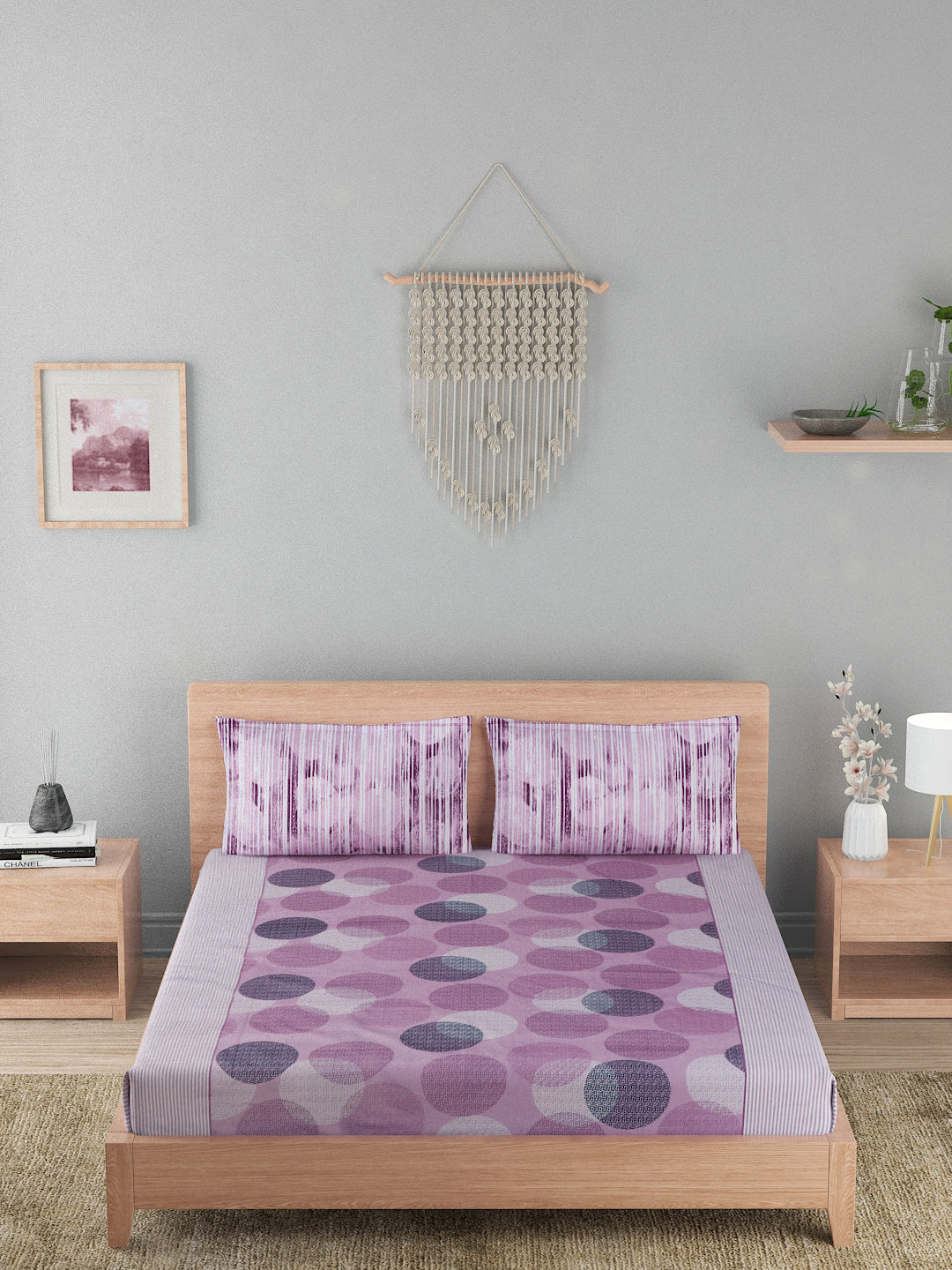 144 TC Cotton Double Bed Bedsheet With 2 Pillow Covers-Wine