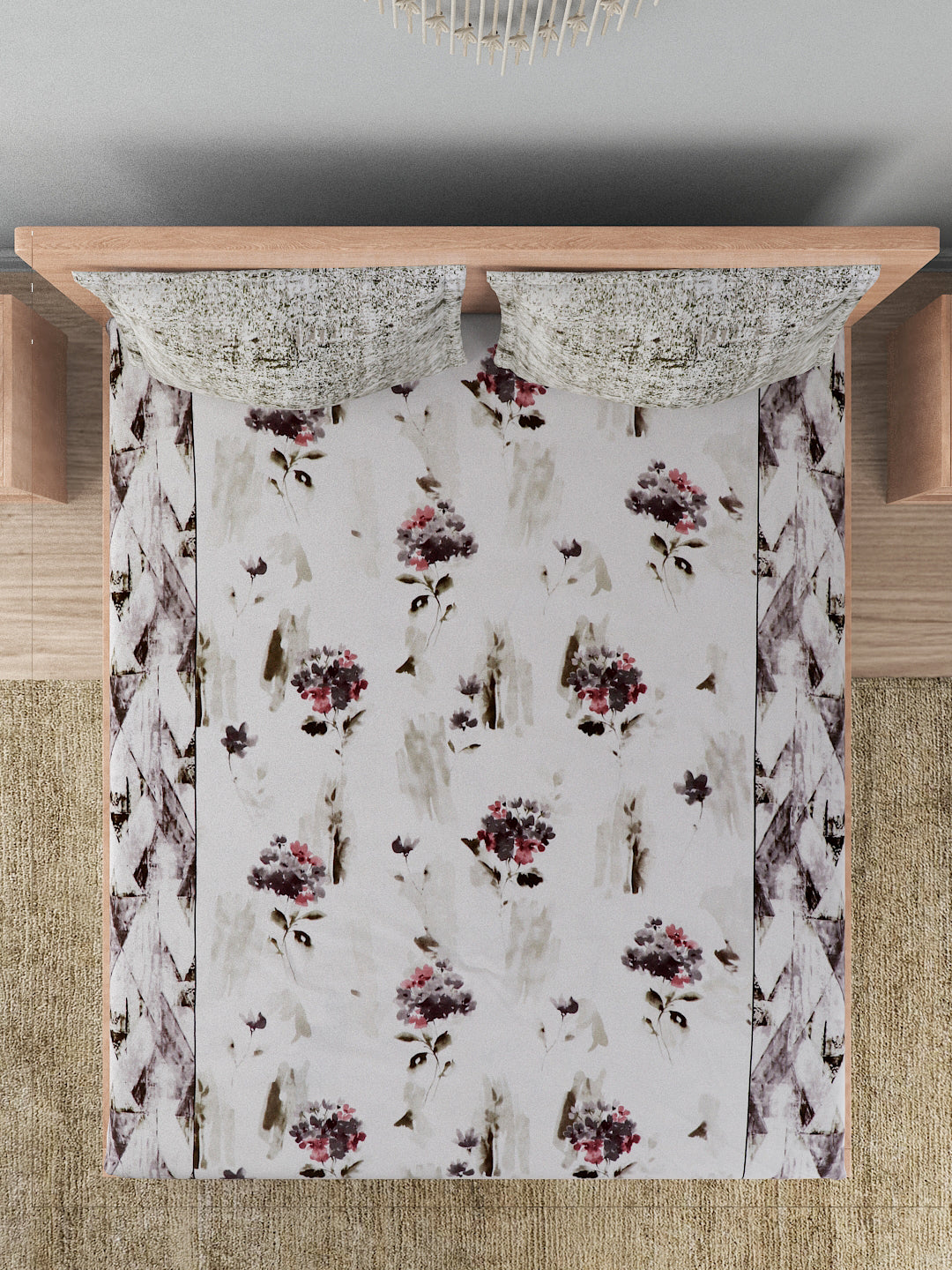 144 TC Cotton Double Bed Bedsheet With 2 Pillow Covers-Brown and White
