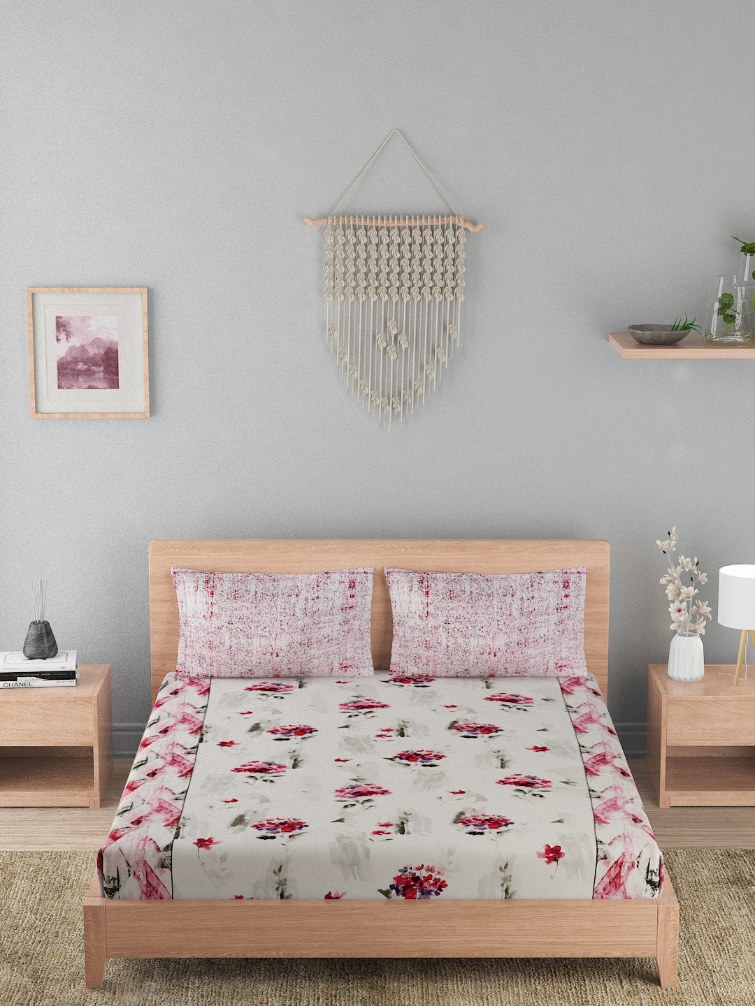 144 TC Cotton Double Bed Bedsheet With 2 Pillow Covers-Fuchsia Pink