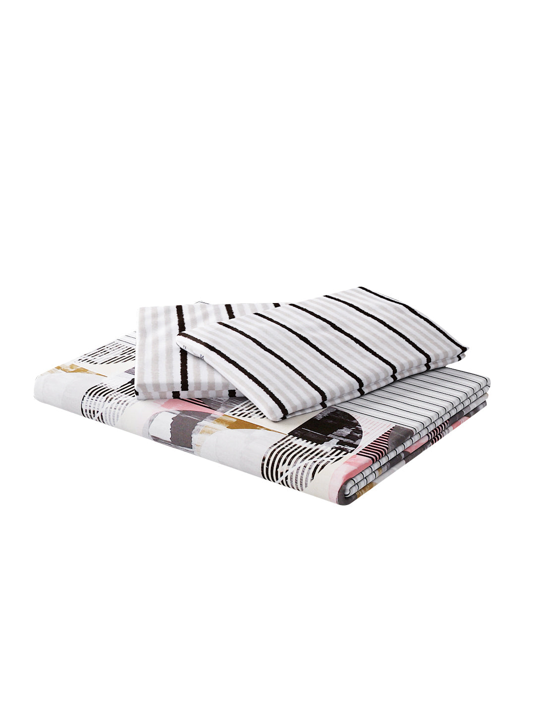 144 TC Cotton Double Bed Bedsheet With 2 Pillow Covers-Dark Brown and Taupe