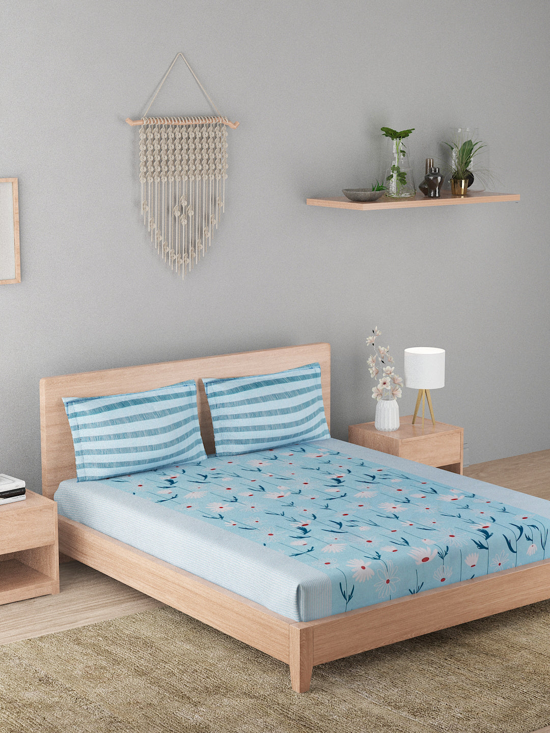 144 TC Cotton Double Bed Bedsheet With 2 Pillow Covers-Firozi