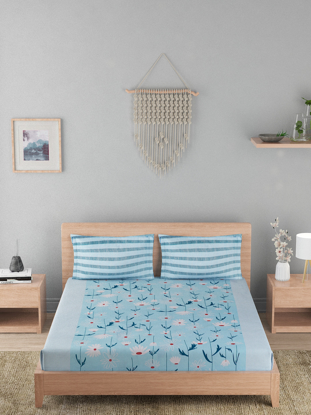 144 TC Cotton Double Bed Bedsheet With 2 Pillow Covers-Firozi