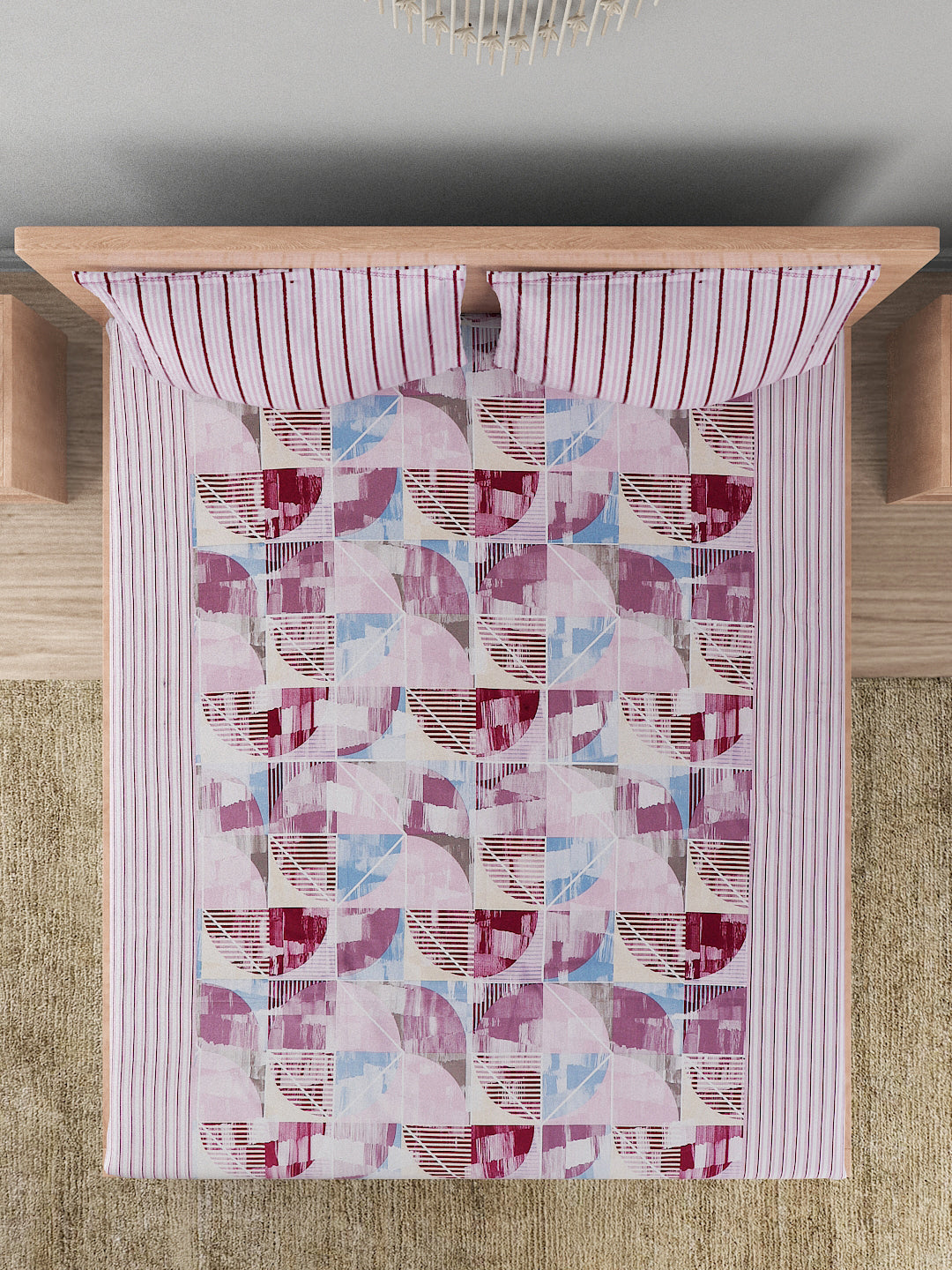 144 TC Cotton Double Bed Bedsheet With 2 Pillow Covers-Pink