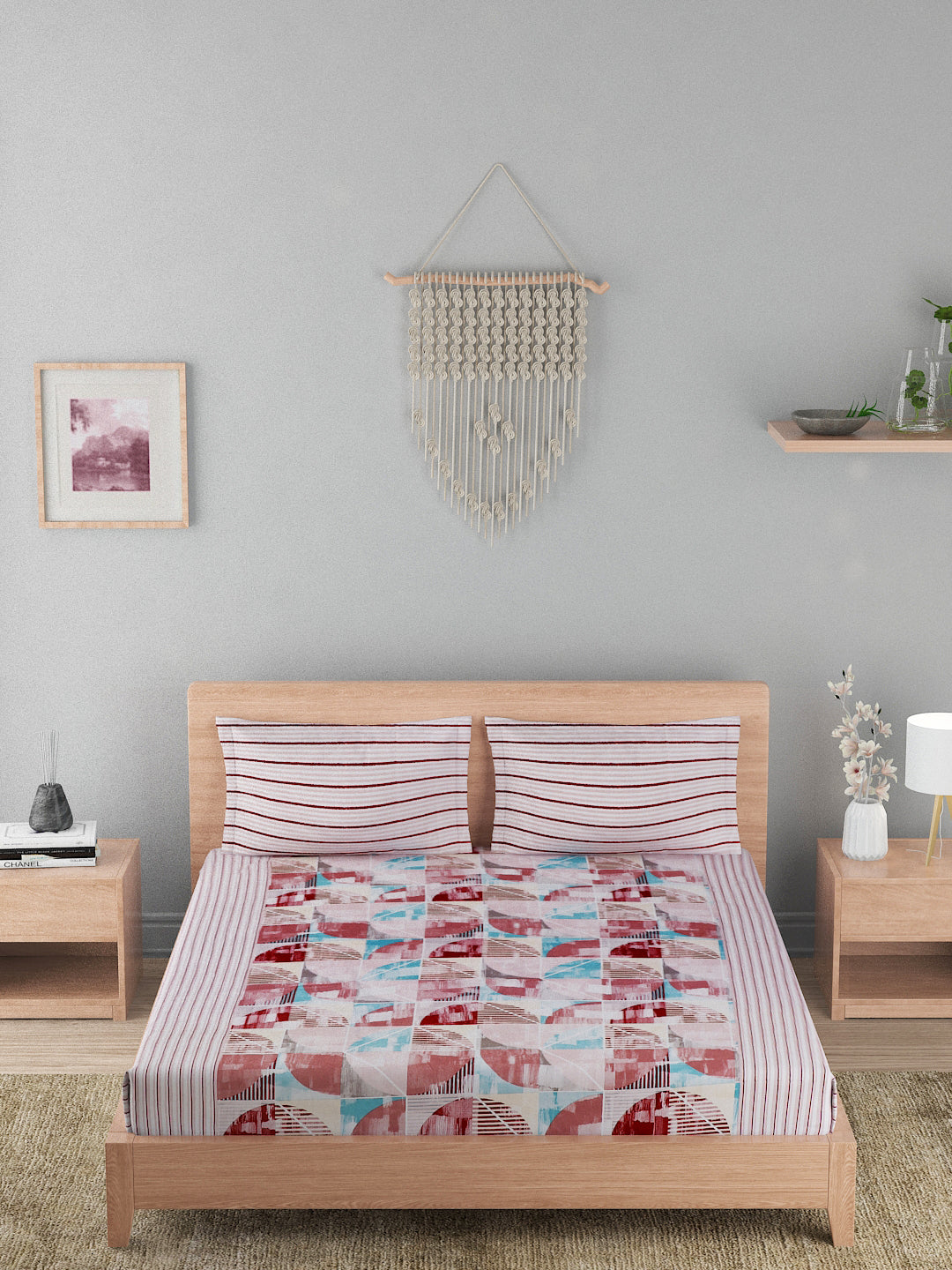 144 TC Cotton Double Bed Bedsheet With 2 Pillow Covers-Copper