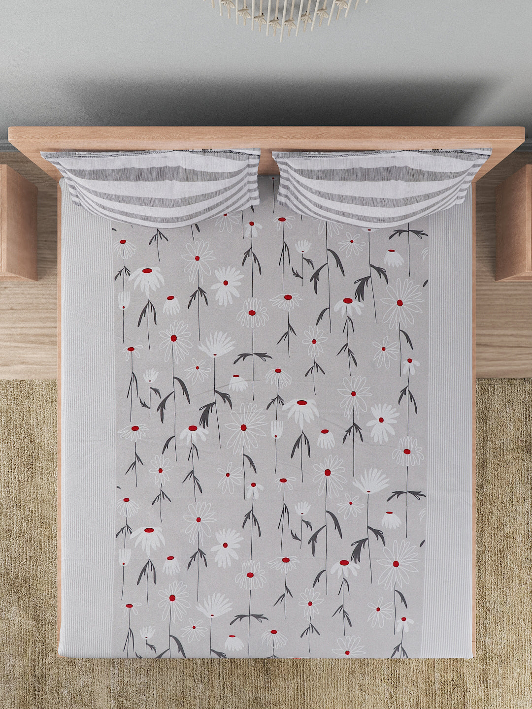144 TC Cotton Double Bed Bedsheet With 2 Pillow Covers-Lt. Grey