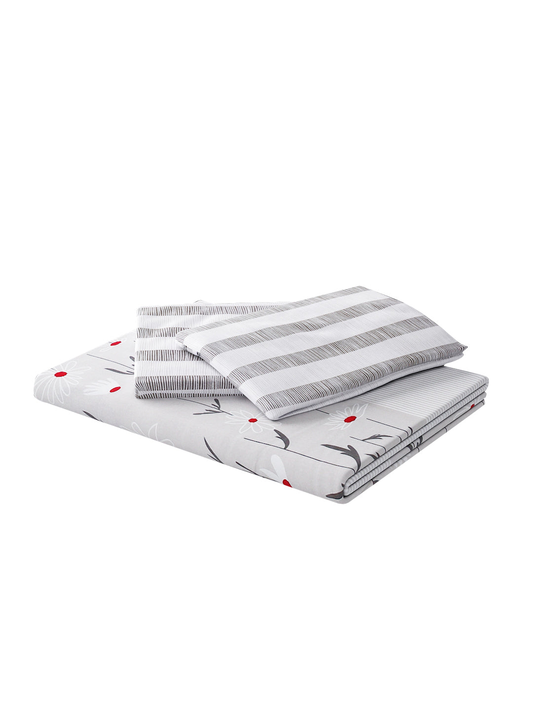 144 TC Cotton Double Bed Bedsheet With 2 Pillow Covers-Lt. Grey